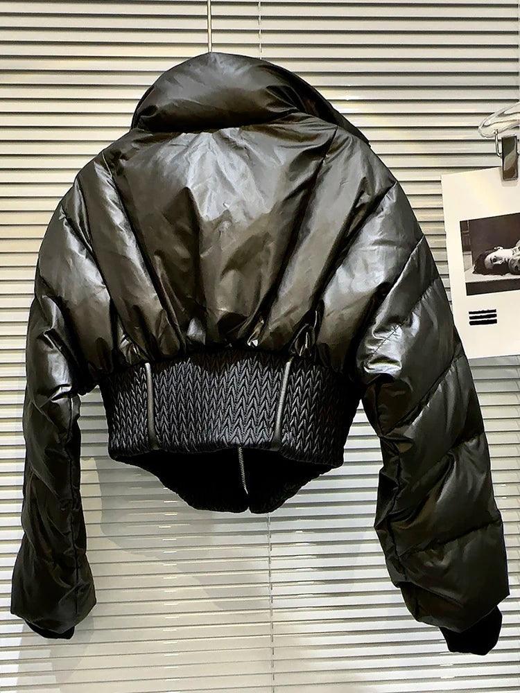 Fashion Women's Spliced Warm Coats Winter New Stand Collar Long Sleeve Zipper Cotton-padded Jackets Female - tntwear1