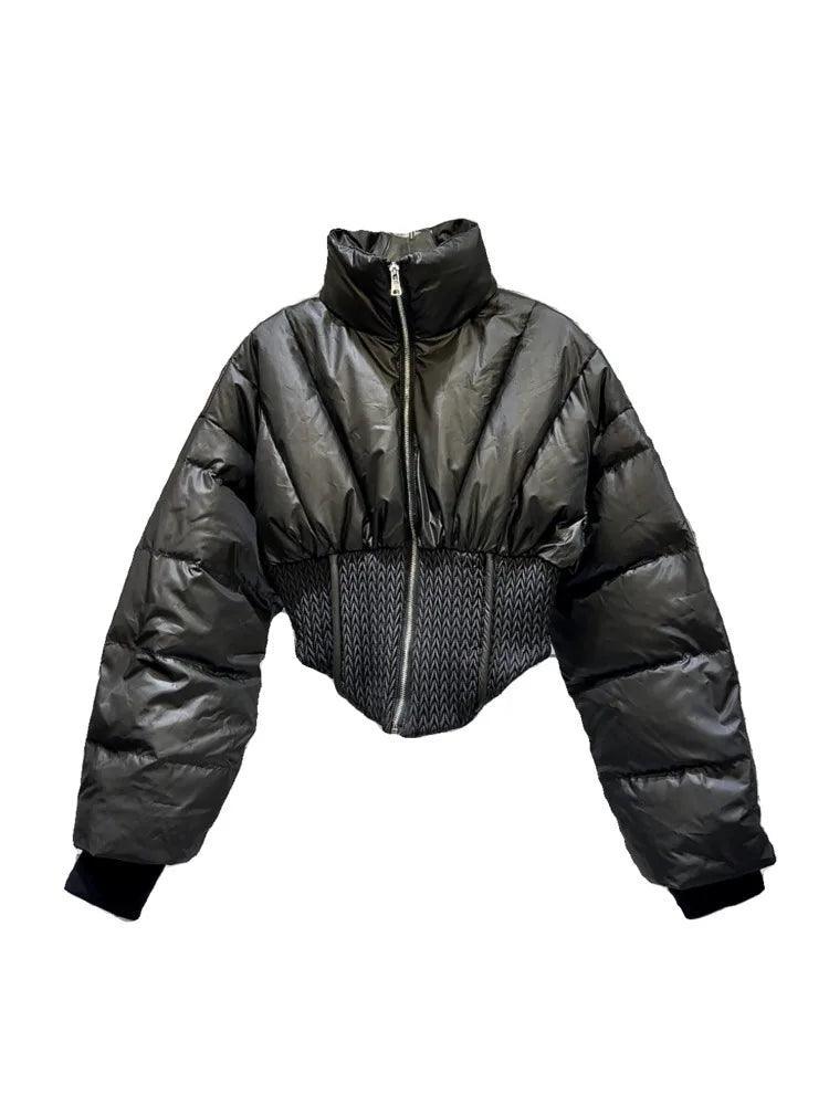 Fashion Women's Spliced Warm Coats Winter New Stand Collar Long Sleeve Zipper Cotton-padded Jackets Female - tntwear1