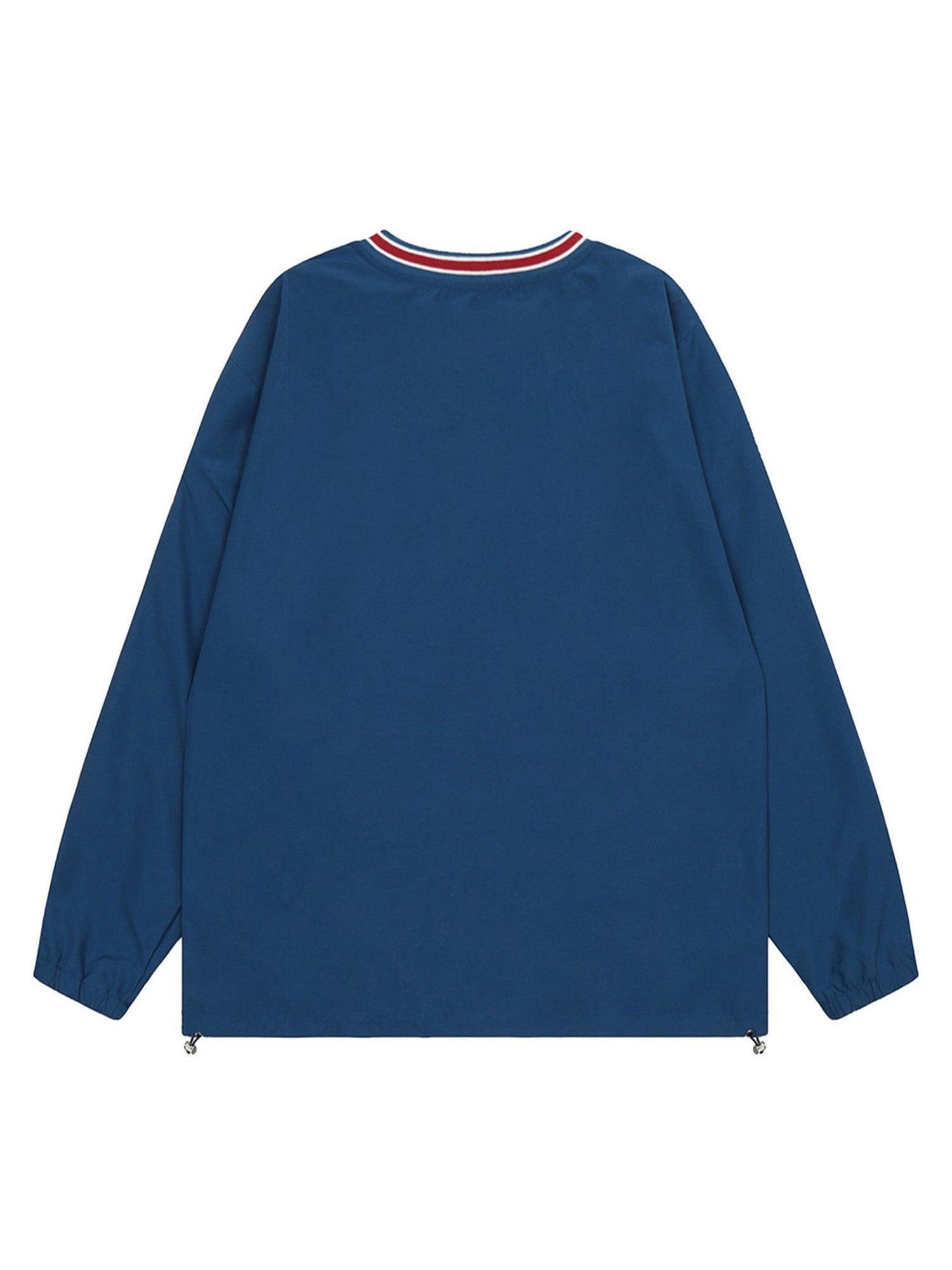 Tntwear Retro Embroidered Monogrammed V-neck Sweatshirt - 2146 - tntwear1