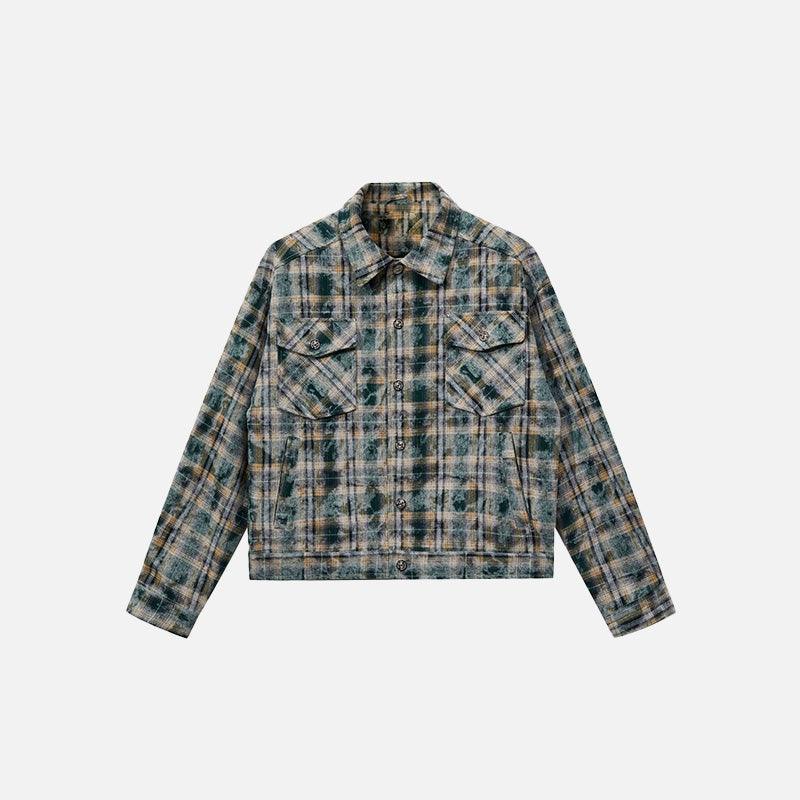 Loose Plaid Tie-Dye Jacket - tntwear1