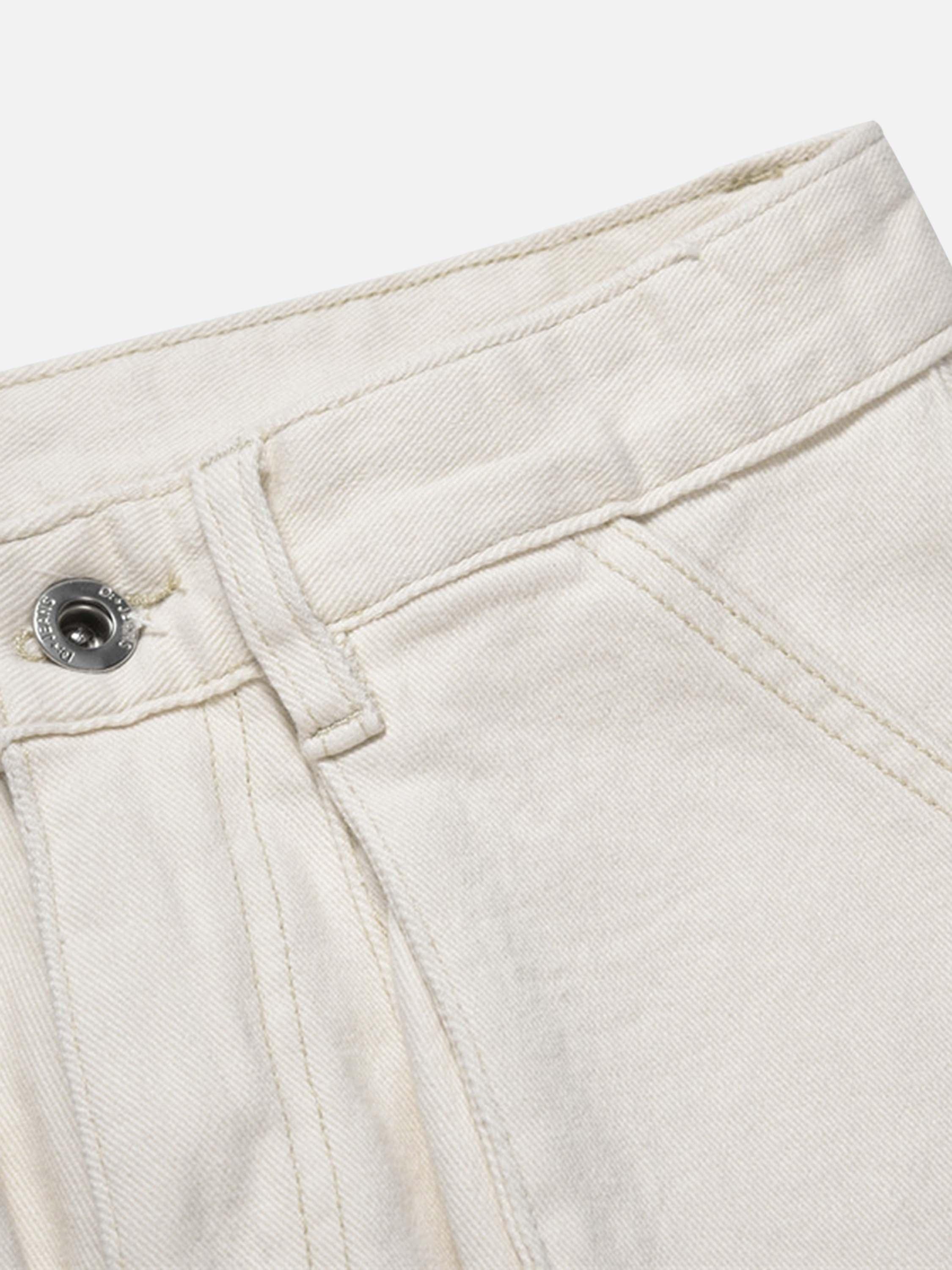 1984 High Street Zipper Patchwork Pocket Denim Pants Straight Leg - tntwear1