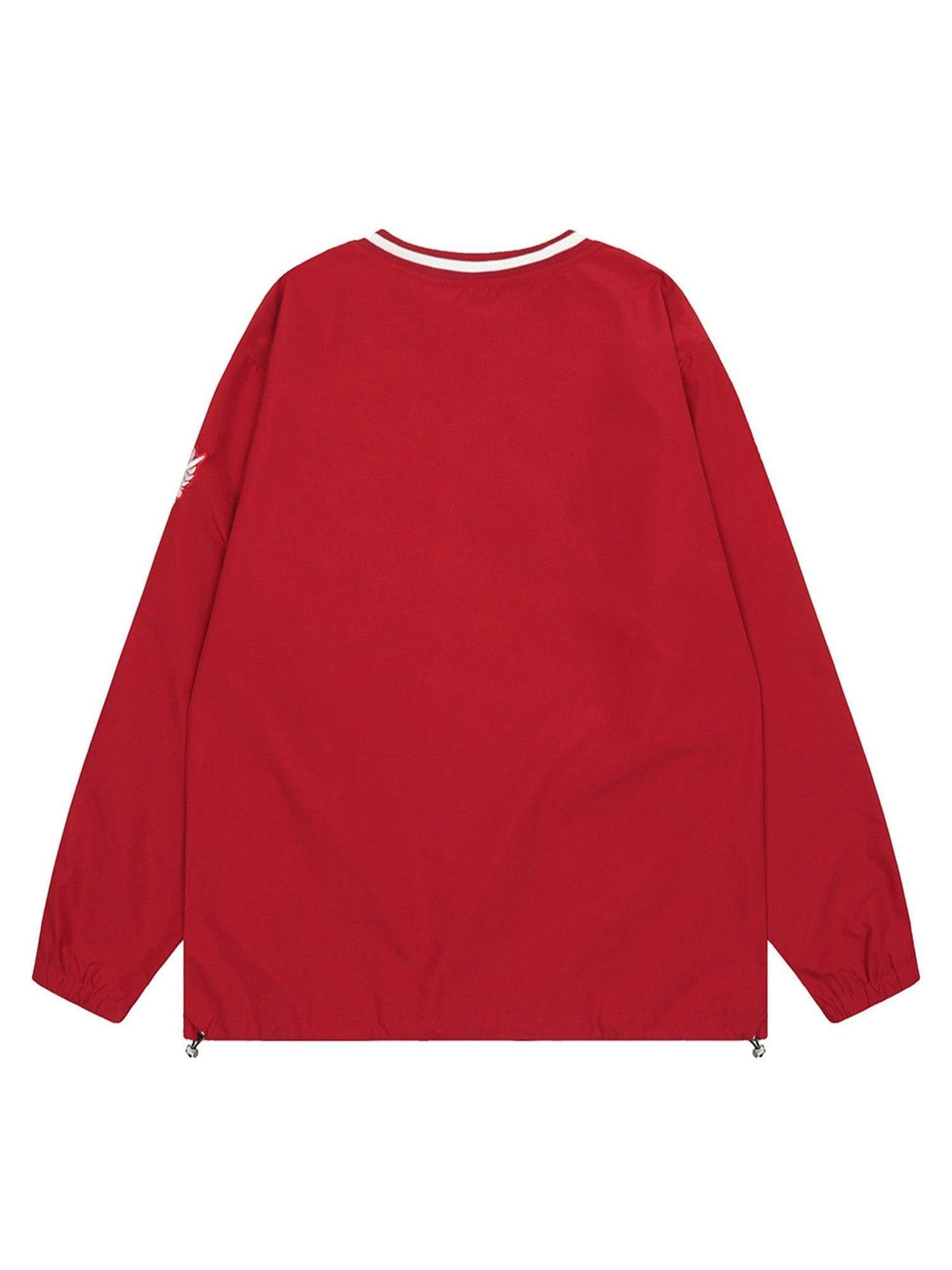 Tntwear Retro Embroidered Monogrammed V-neck Sweatshirt - 2146 - tntwear1