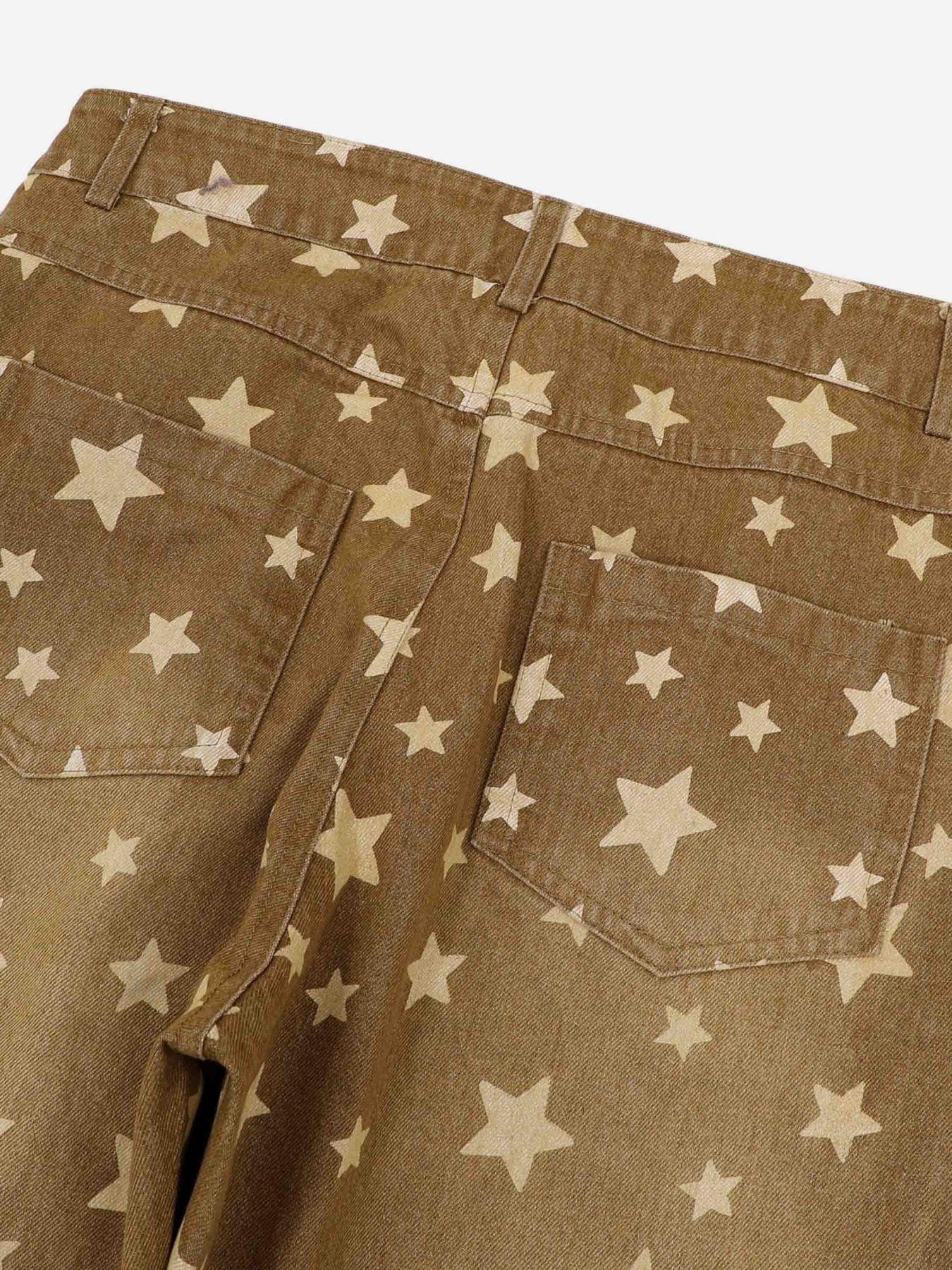 Sneakerland American Washed Star Ripped Straight Jeans - tntwear1