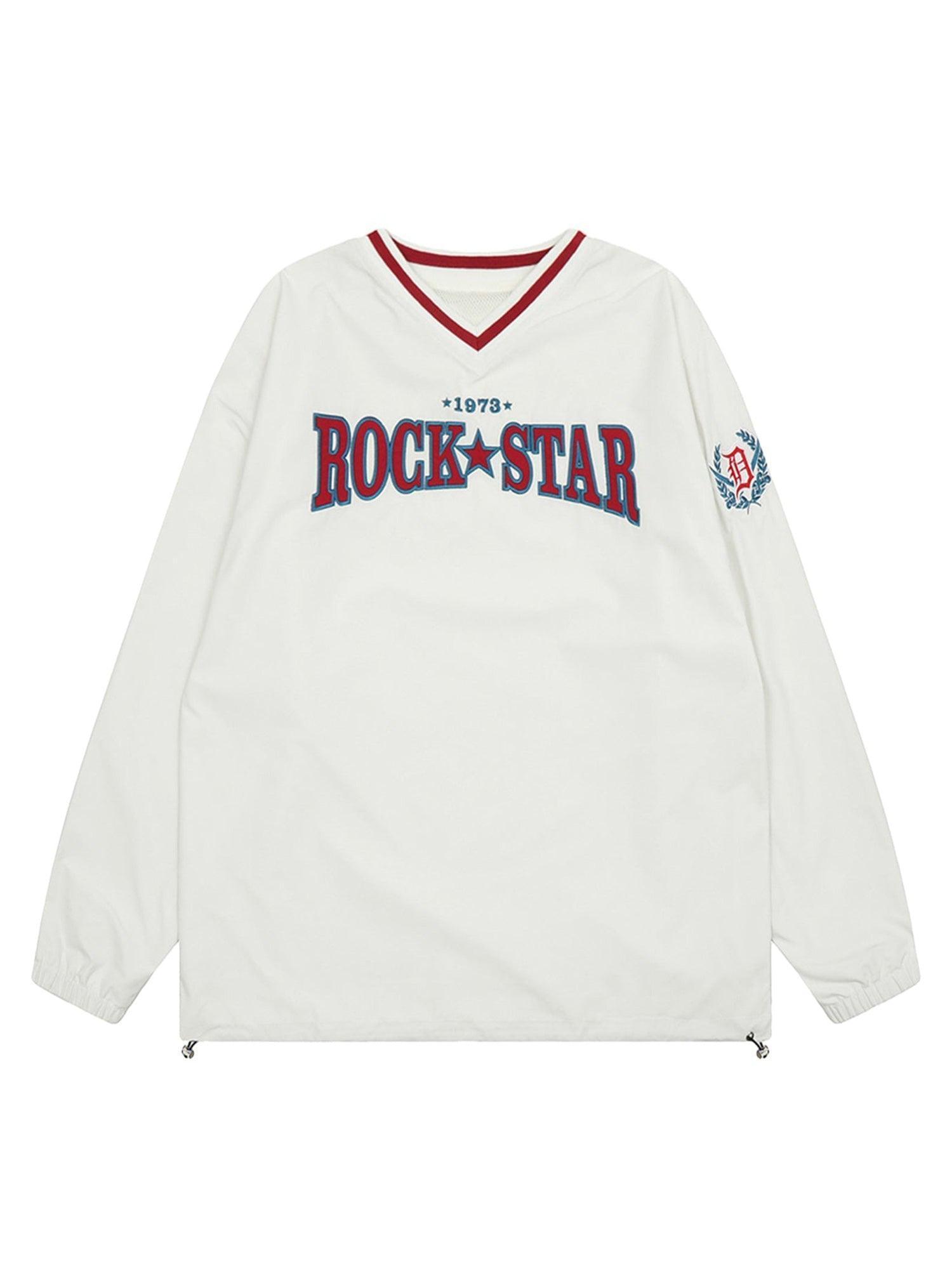 Tntwear Retro Embroidered Monogrammed V-neck Sweatshirt - 2146 - tntwear1