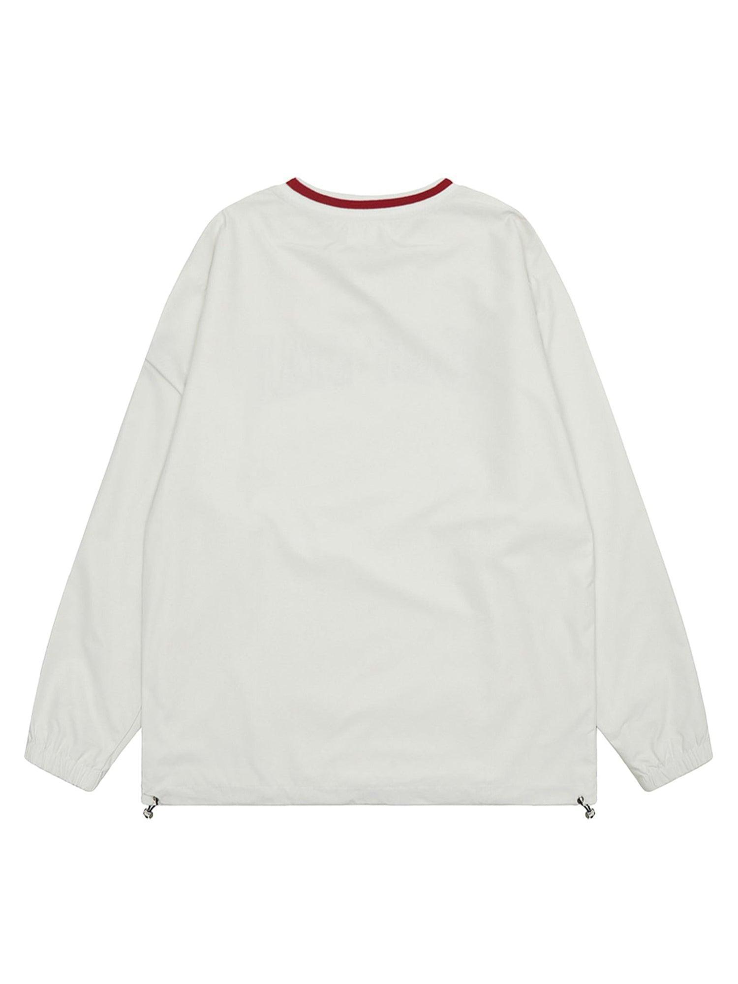 Tntwear Retro Embroidered Monogrammed V-neck Sweatshirt - 2146 - tntwear1