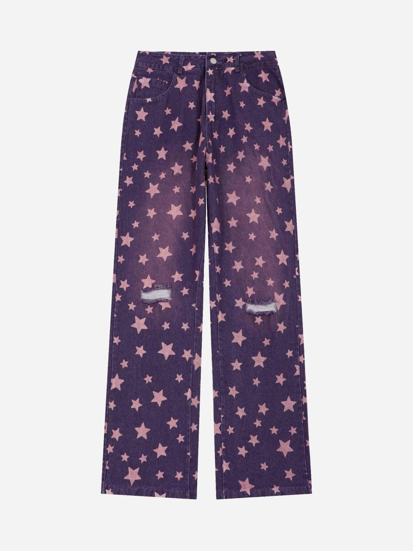 Sneakerland American Washed Star Ripped Straight Jeans - tntwear1