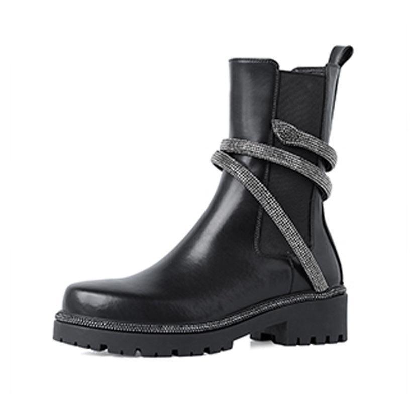Inner Martin Boots Women's Thick Soled Spring And Autumn Chimney Chelsea Short Boots Black British Style Single Boots - tntwear1