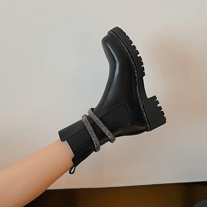 Inner Martin Boots Women's Thick Soled Spring And Autumn Chimney Chelsea Short Boots Black British Style Single Boots - tntwear1