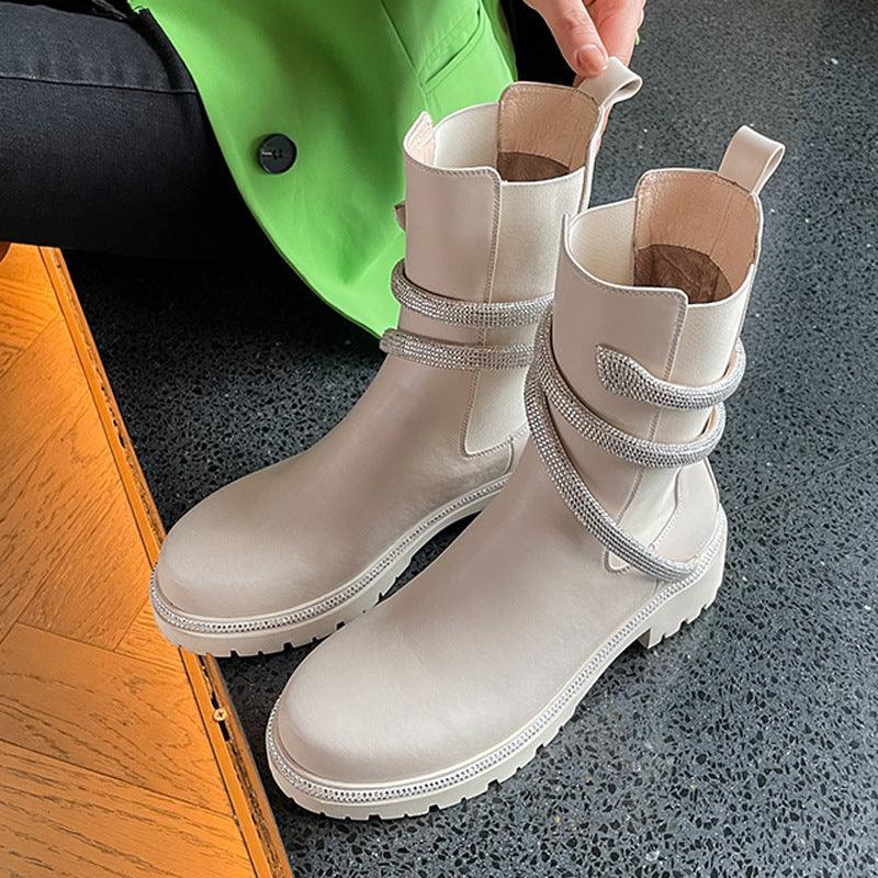 Inner Martin Boots Women's Thick Soled Spring And Autumn Chimney Chelsea Short Boots Black British Style Single Boots - tntwear1