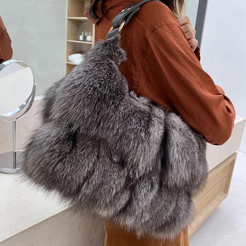 Women Winter Real Fox Fur Handbag Luxury - tntwear1