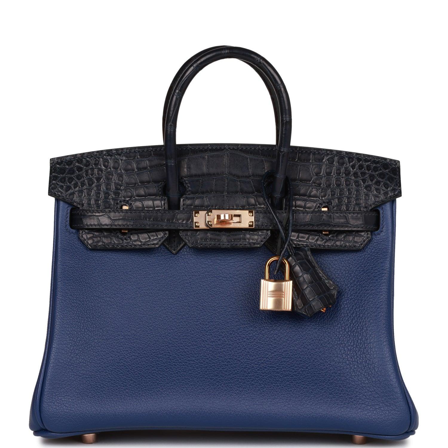 Birkin 25 Bleu Saphir and Marine Matte Alligator and Togo Touch Rose Gold Hardware - tntwear1