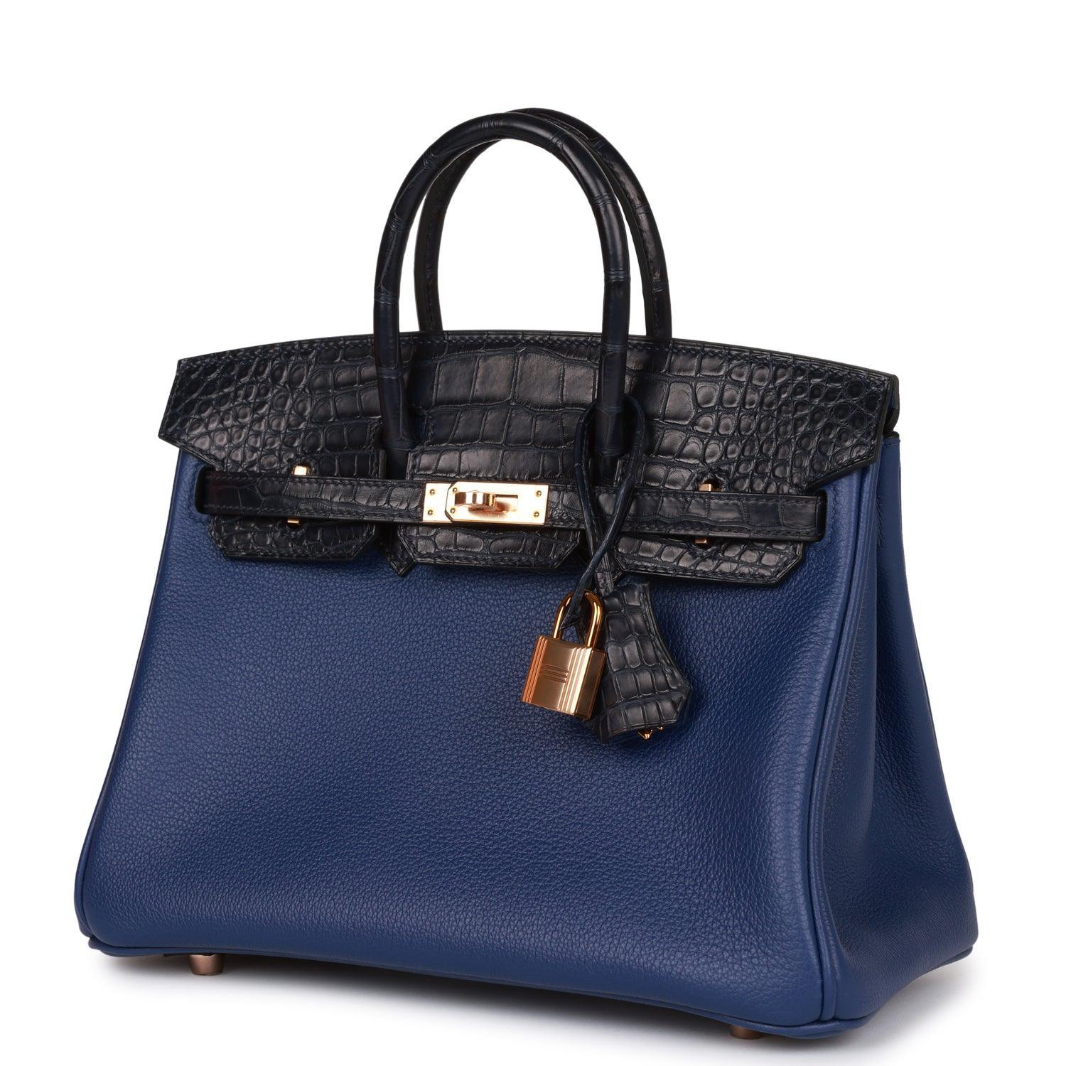 Birkin 25 Bleu Saphir and Marine Matte Alligator and Togo Touch Rose Gold Hardware - tntwear1