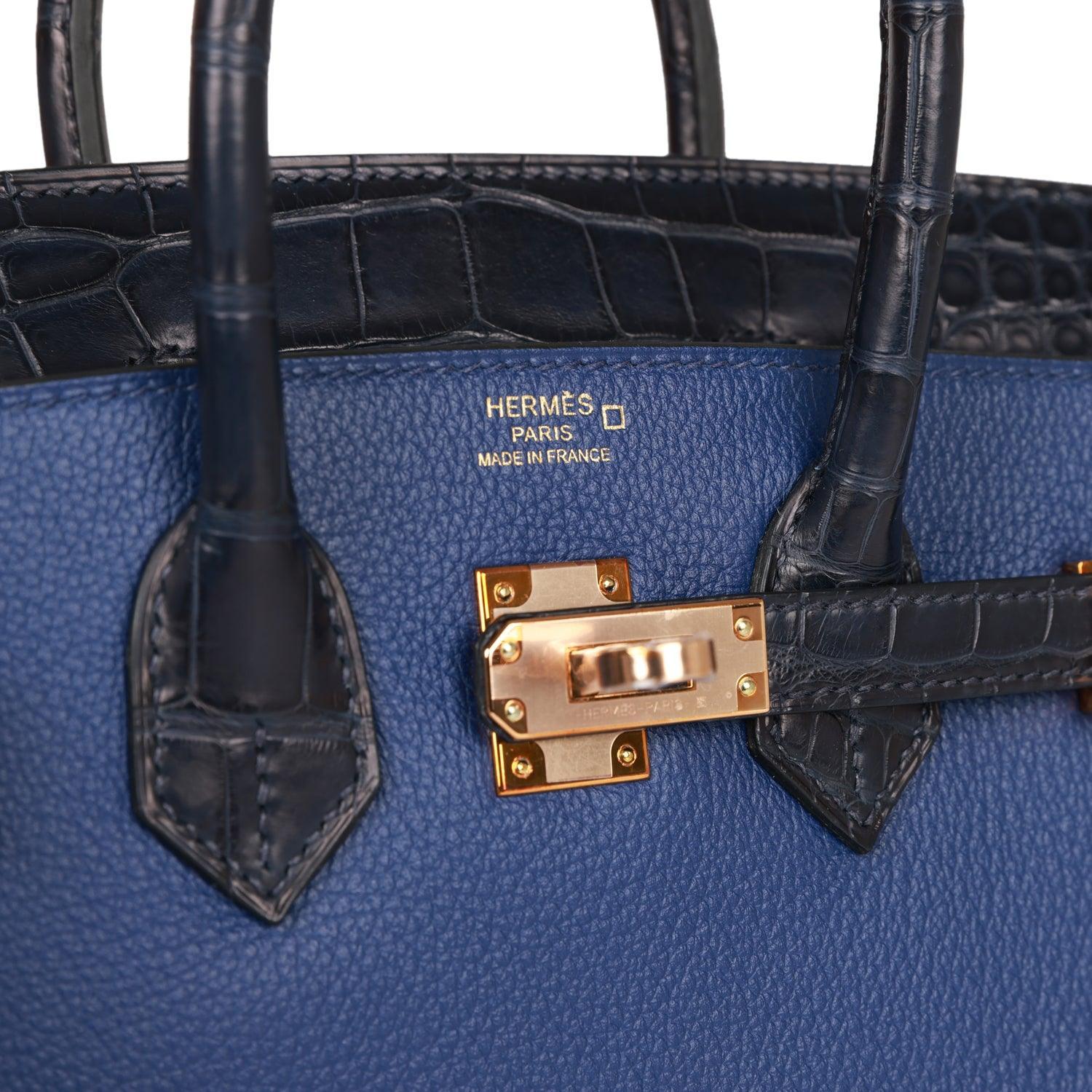 Birkin 25 Bleu Saphir and Marine Matte Alligator and Togo Touch Rose Gold Hardware - tntwear1