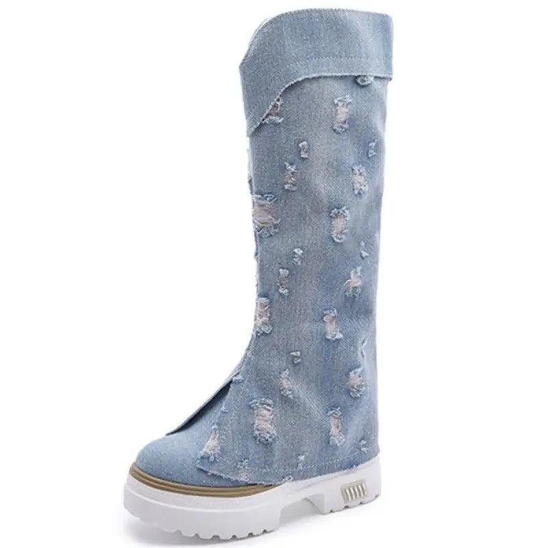 Kiara Knee High Denim Boots - tntwear1