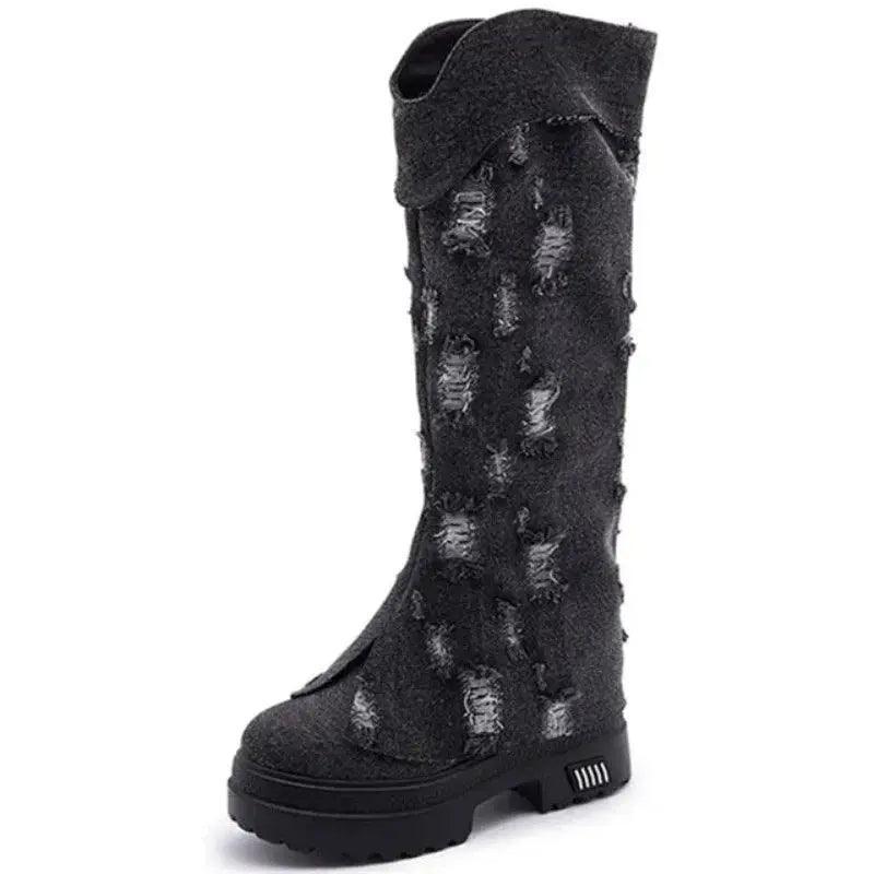 Kiara Knee High Denim Boots - tntwear1