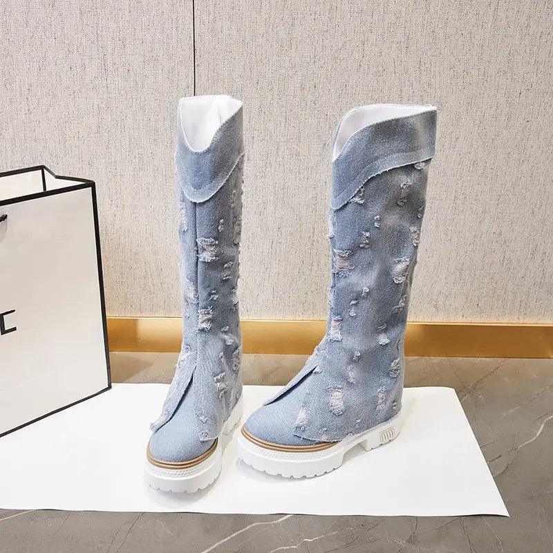 Kiara Knee High Denim Boots - tntwear1