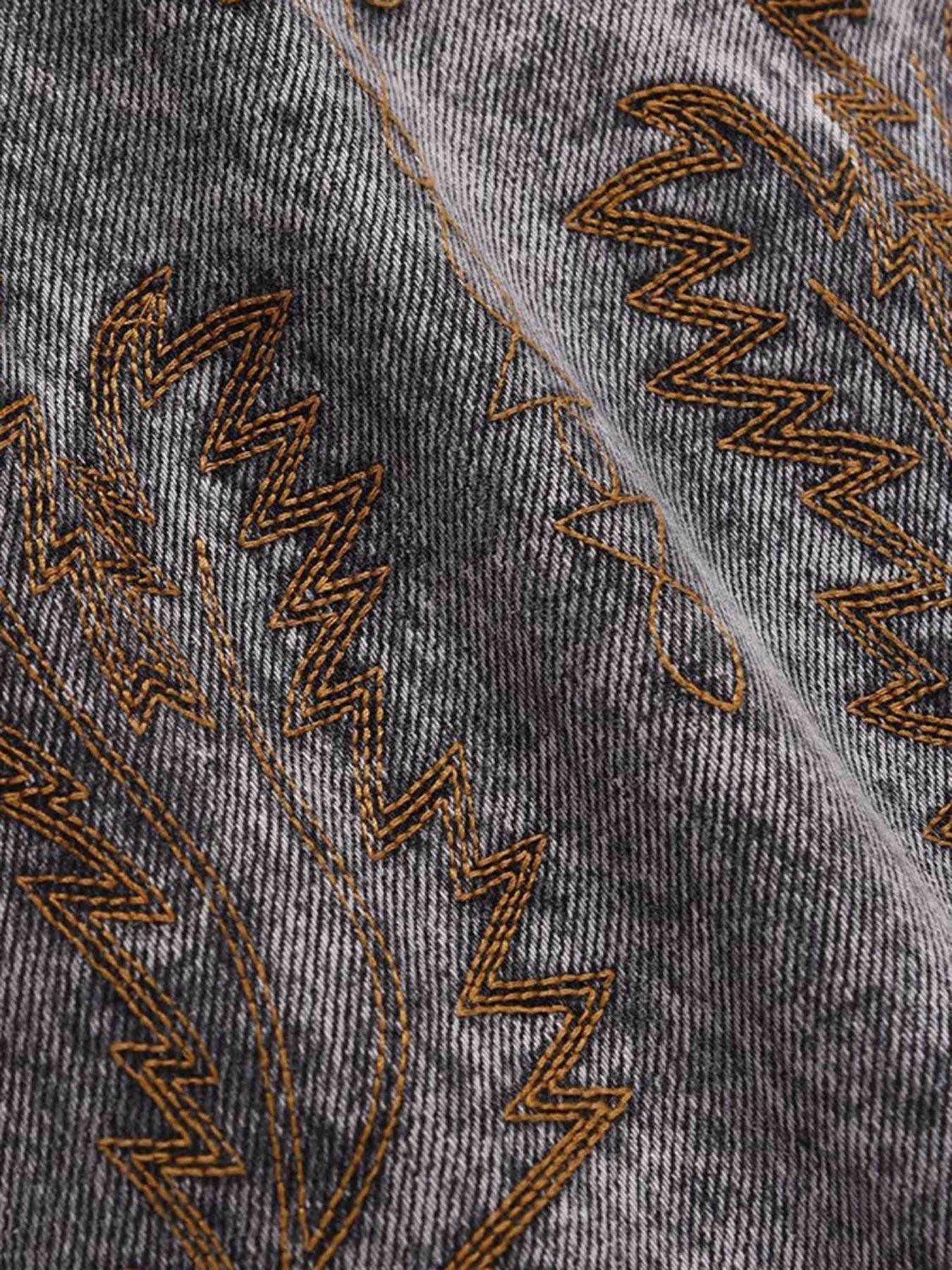Tntwear® - Acid wash Embroidery Stitching Two-tone Jeans - 1744 - tntwear1