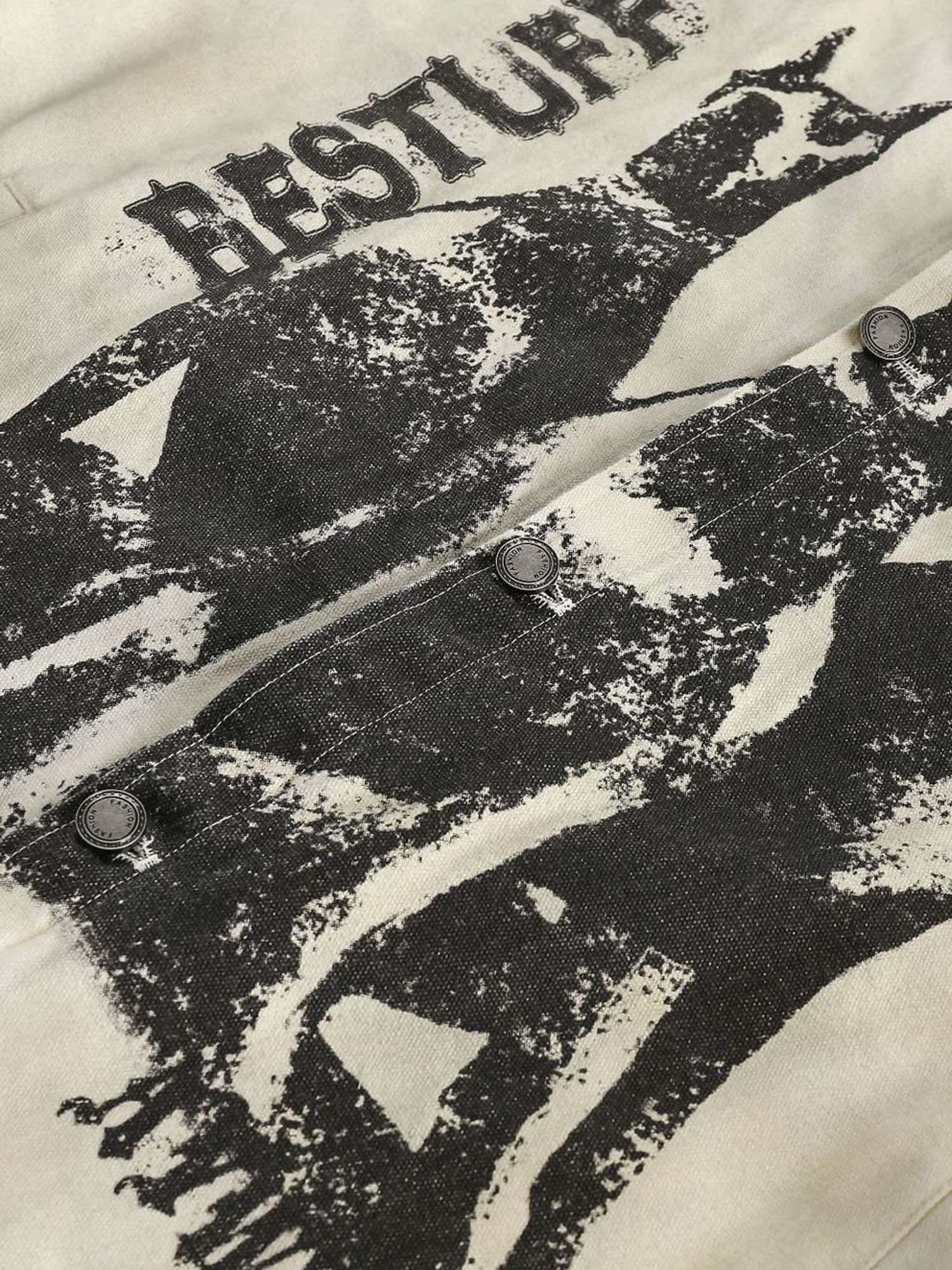 Tntwear® - American Retro Washed Distressed Graffiti Patchwork Jacket - tntwear1