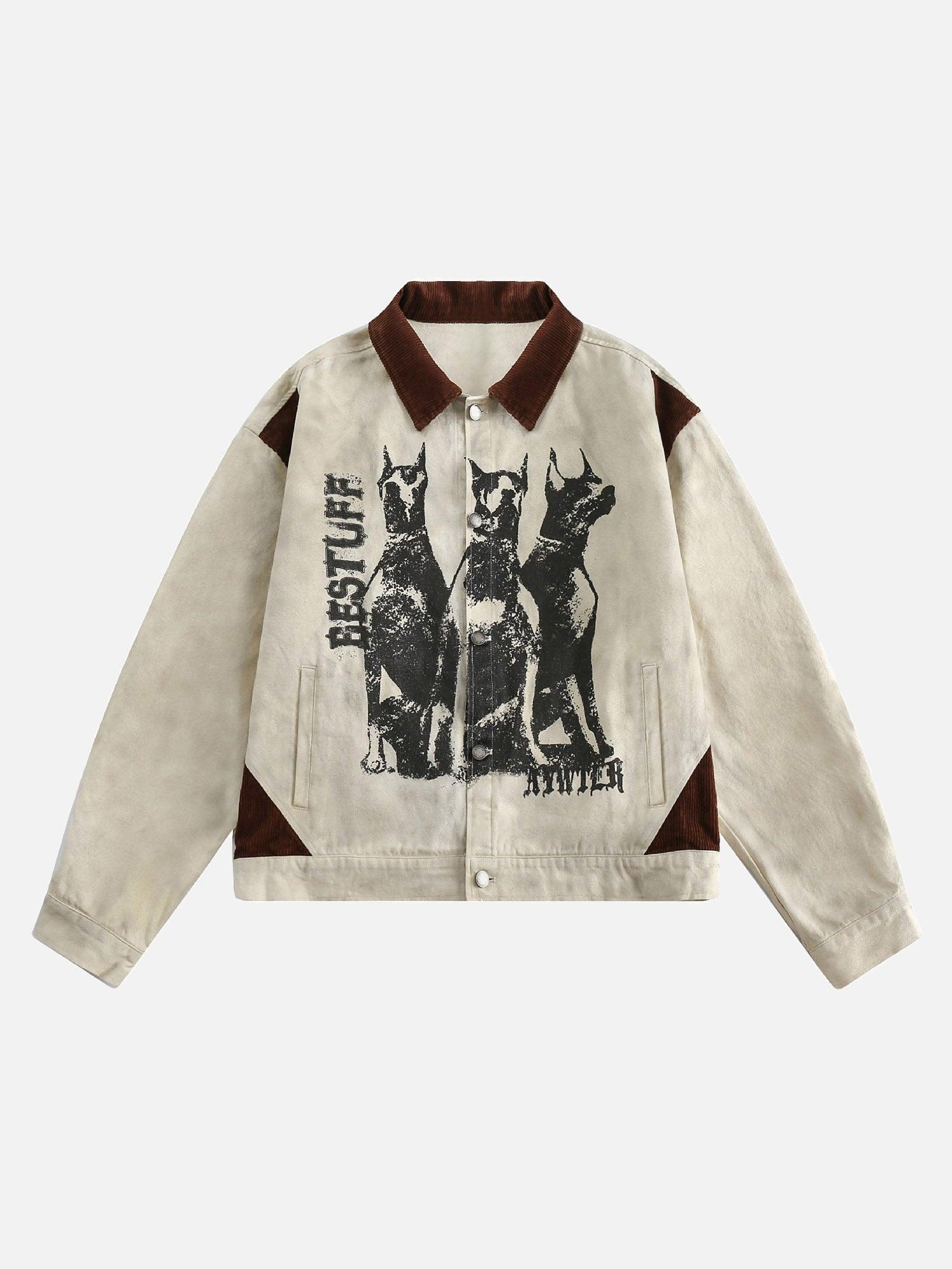 Tntwear® - American Retro Washed Distressed Graffiti Patchwork Jacket - tntwear1