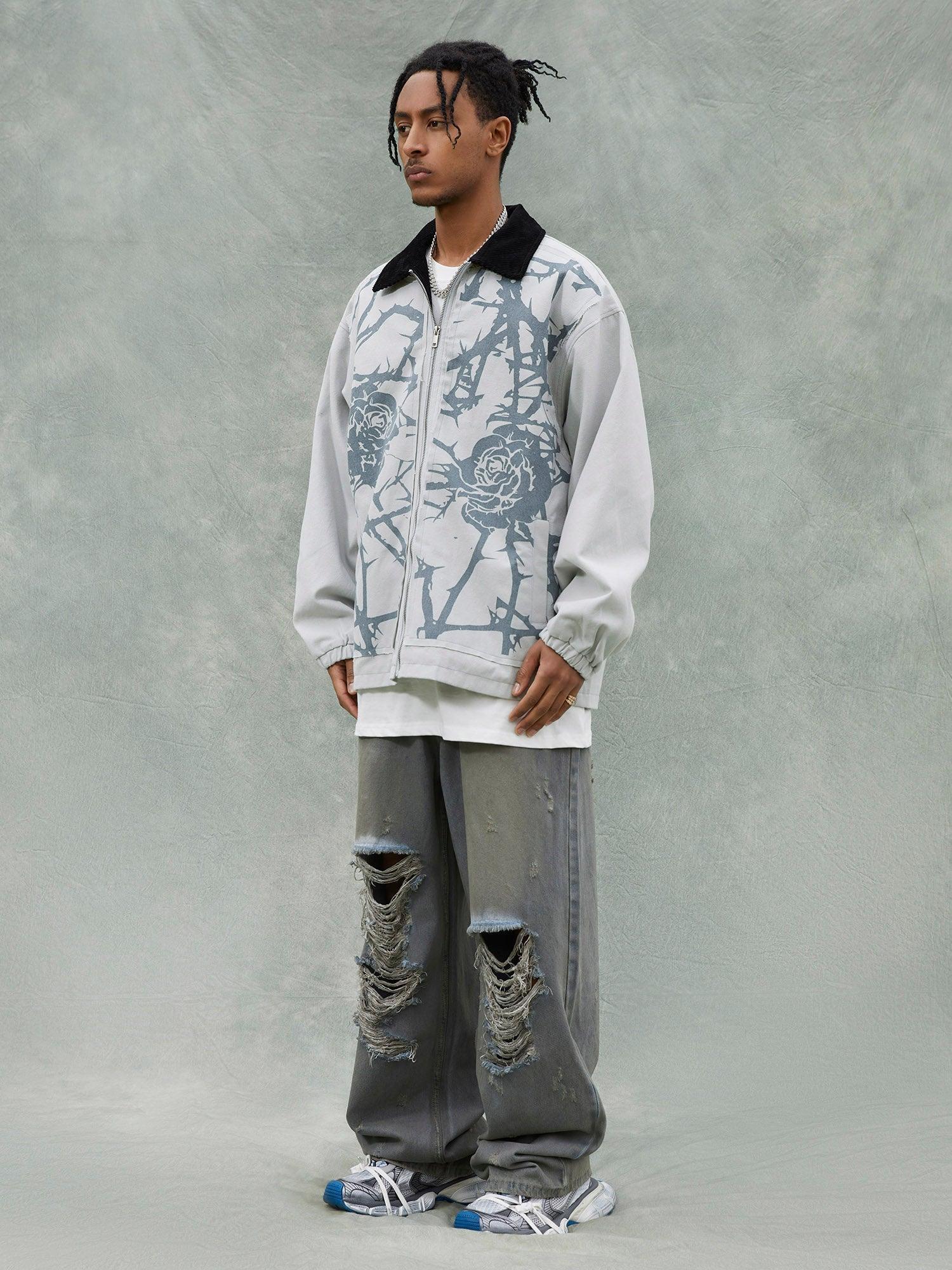 Tntwear® - American Trendy Brand Thorn Rose Retro Baseball Jacket - tntwear1