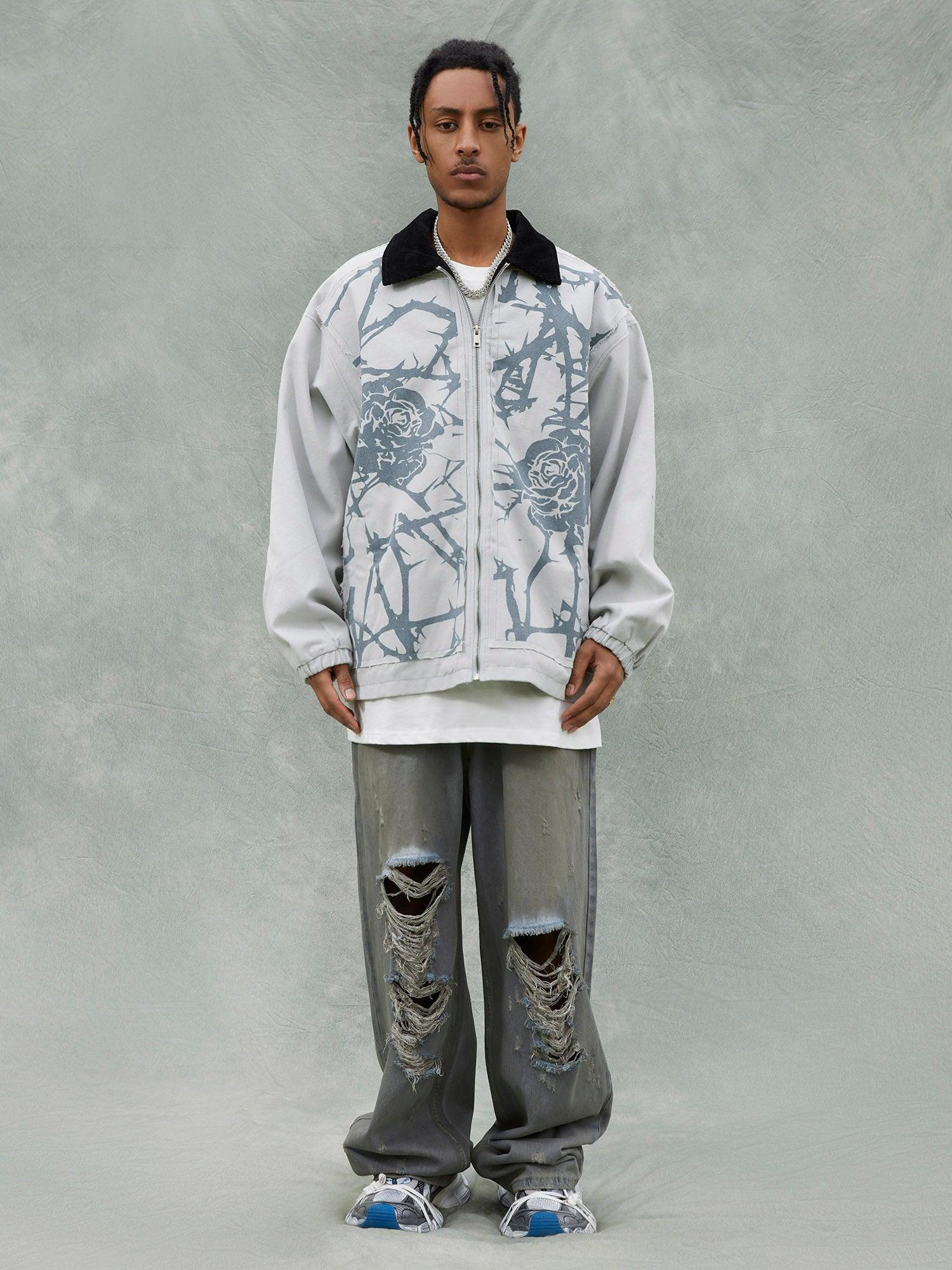 Tntwear® - American Trendy Brand Thorn Rose Retro Baseball Jacket - tntwear1