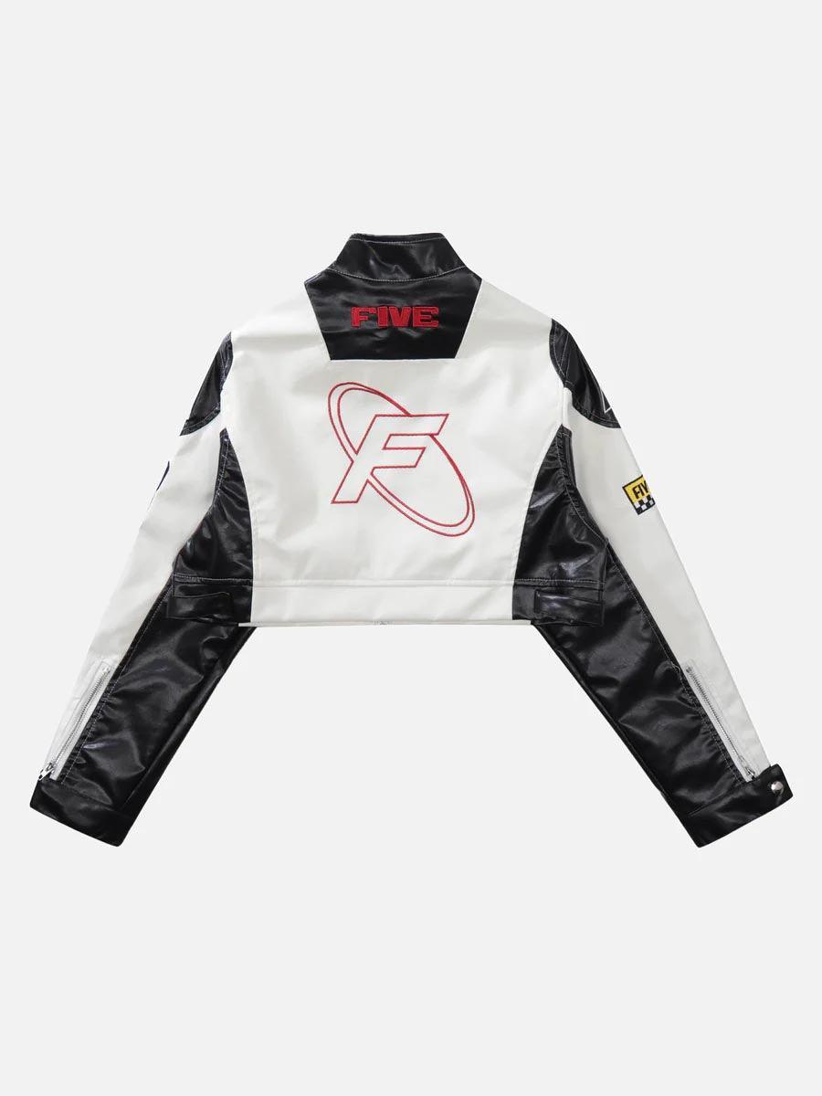 Tntwear® - Badge Short PU Leather Racing Jacket - 1631 - tntwear1
