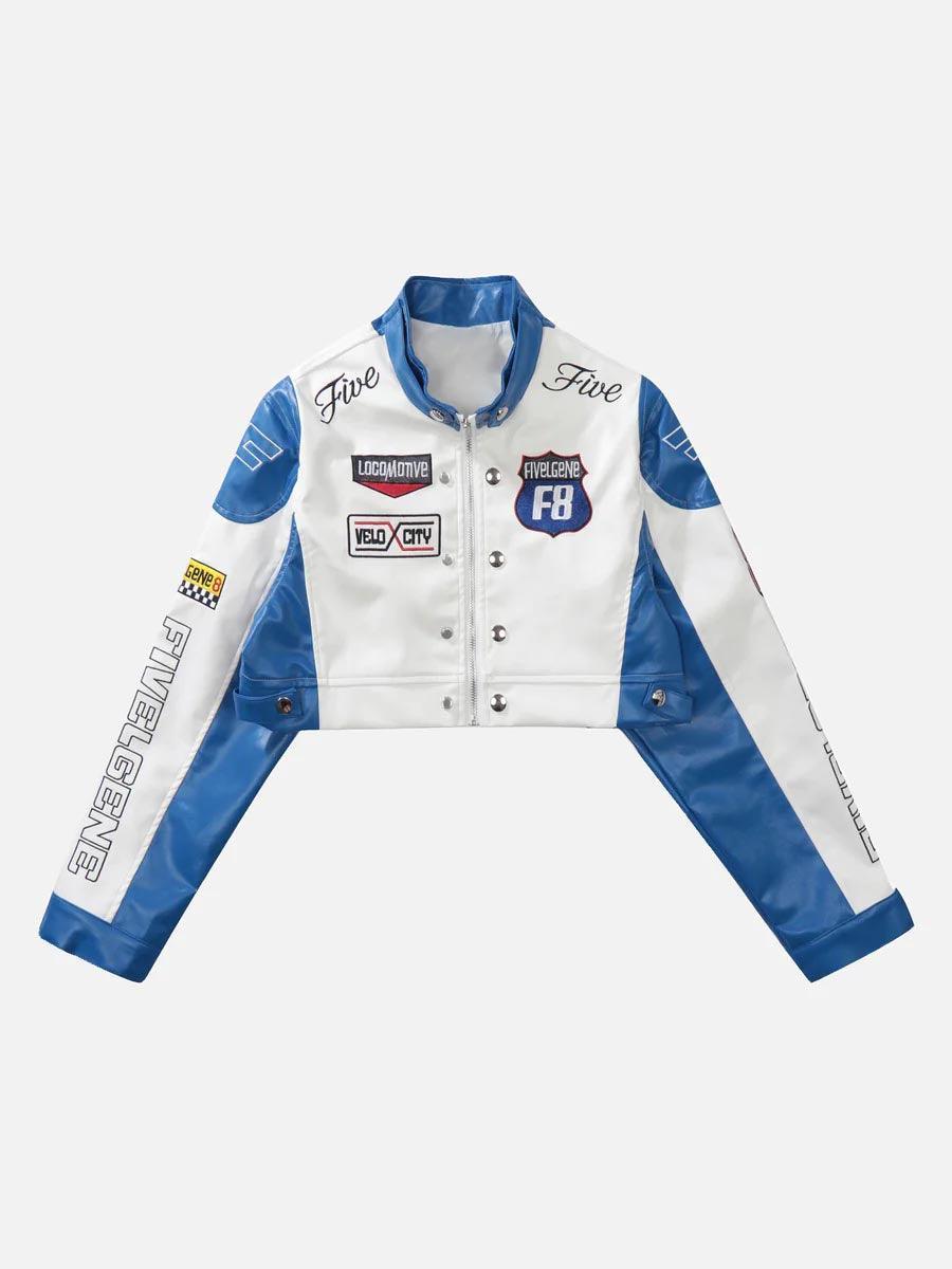 Tntwear® - Badge Short PU Leather Racing Jacket - 1631 - tntwear1