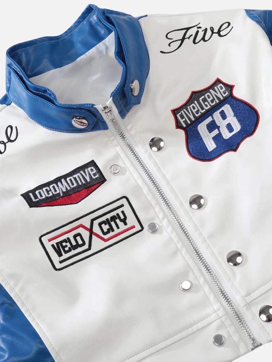 Tntwear® - Badge Short PU Leather Racing Jacket - 1631 - tntwear1