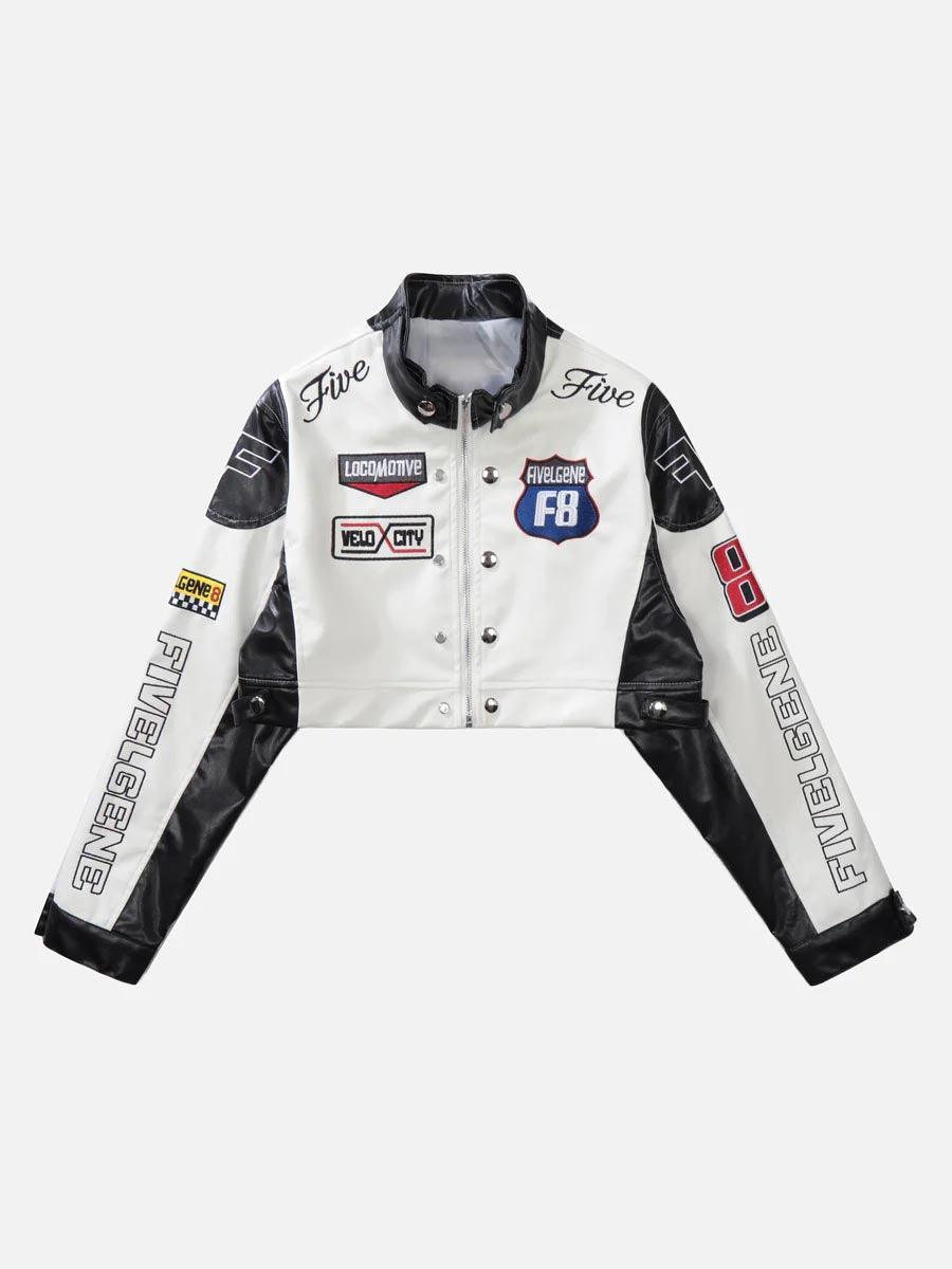 Tntwear® - Badge Short PU Leather Racing Jacket - 1631 - tntwear1