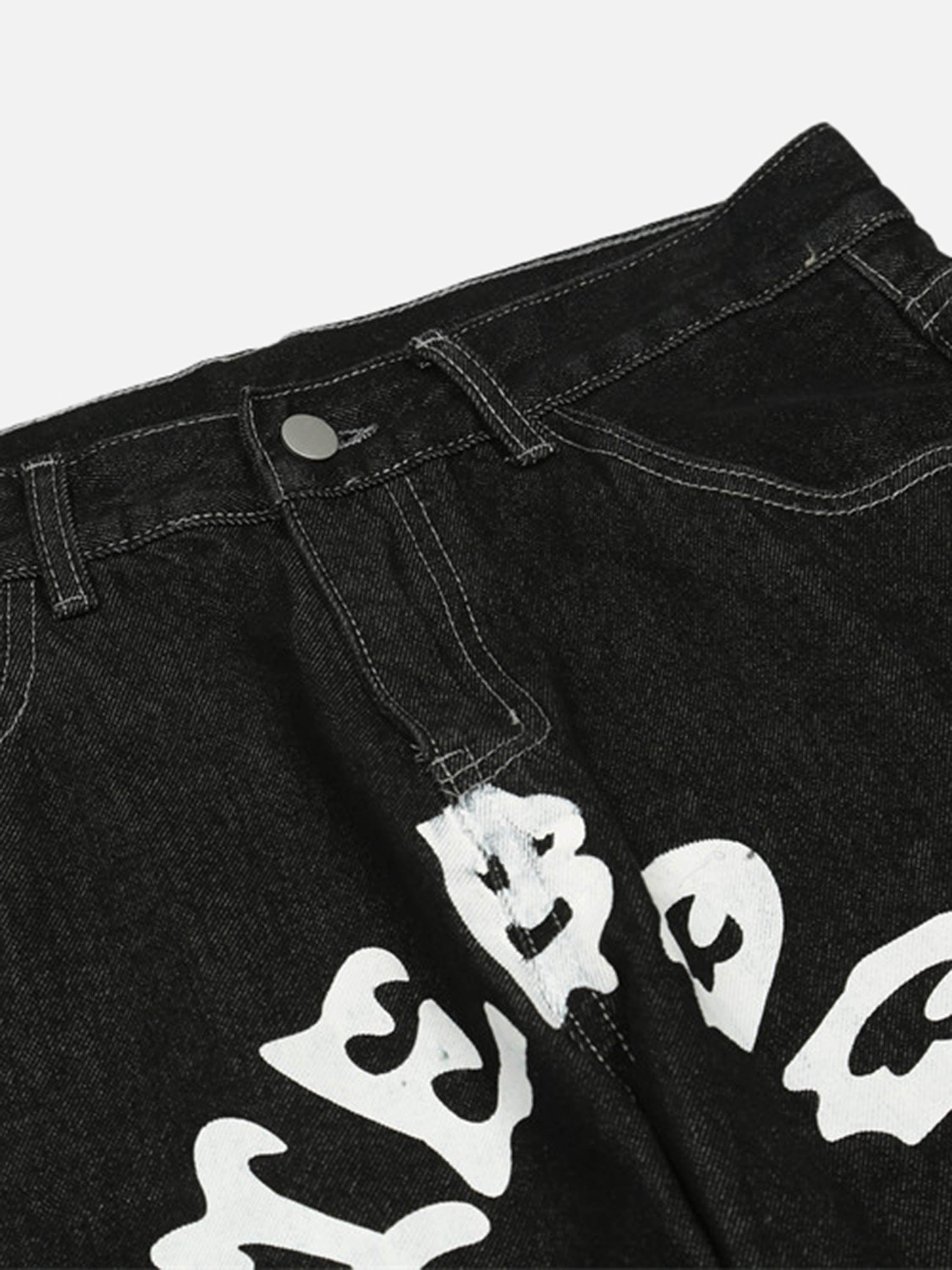 Tntwear® - Cartoon Pocket Print Washed Jeans - tntwear1