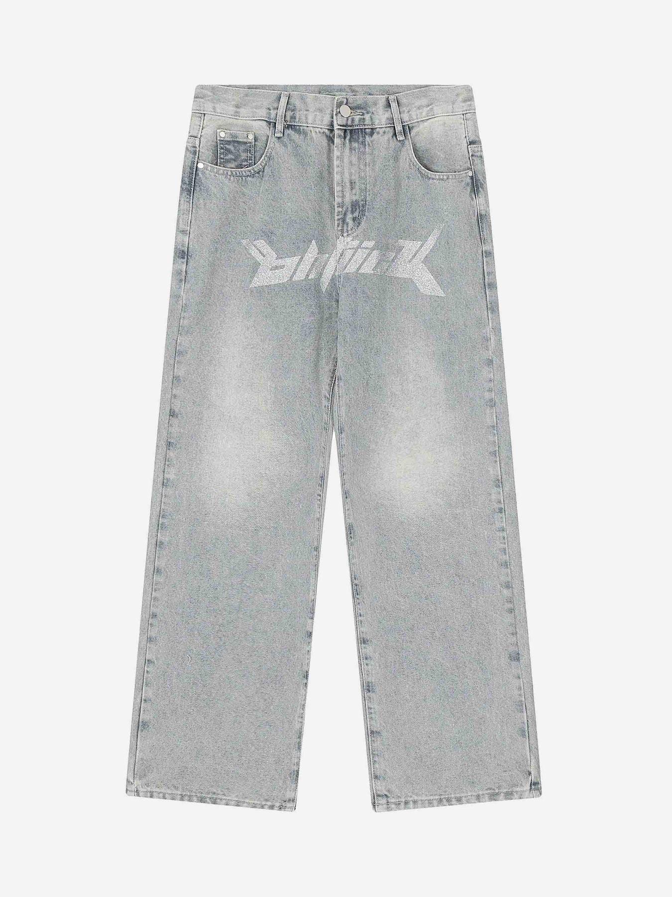 Tntwear® - Dark Letter Print Jeans - tntwear1