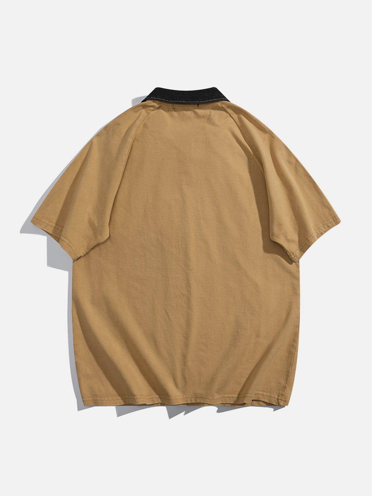 Tntwear® - Denim Patch Embroidered Batik POLO Tee - tntwear1