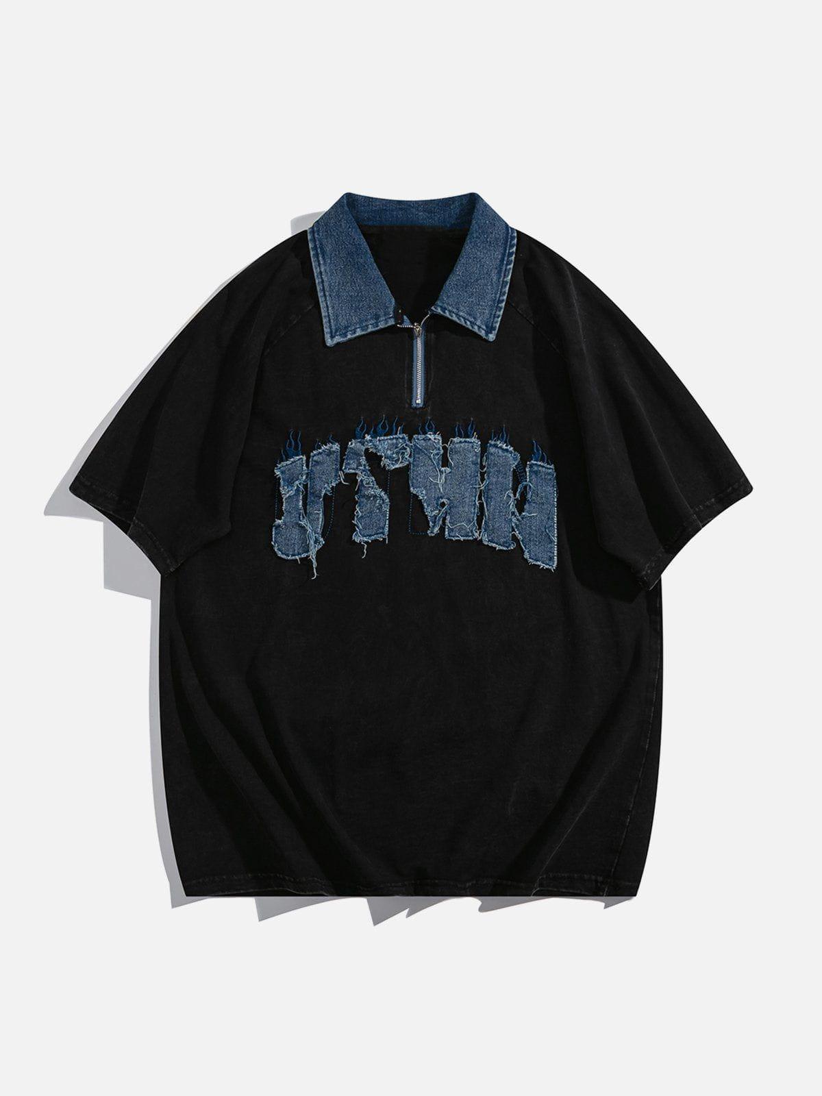 Tntwear® - Denim Patch Embroidered Batik POLO Tee - tntwear1