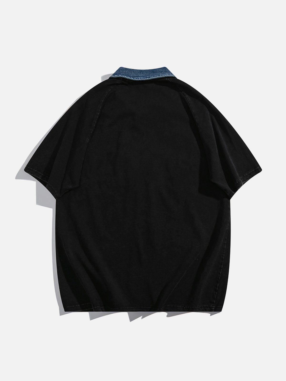 Tntwear® - Denim Patch Embroidered Batik POLO Tee - tntwear1