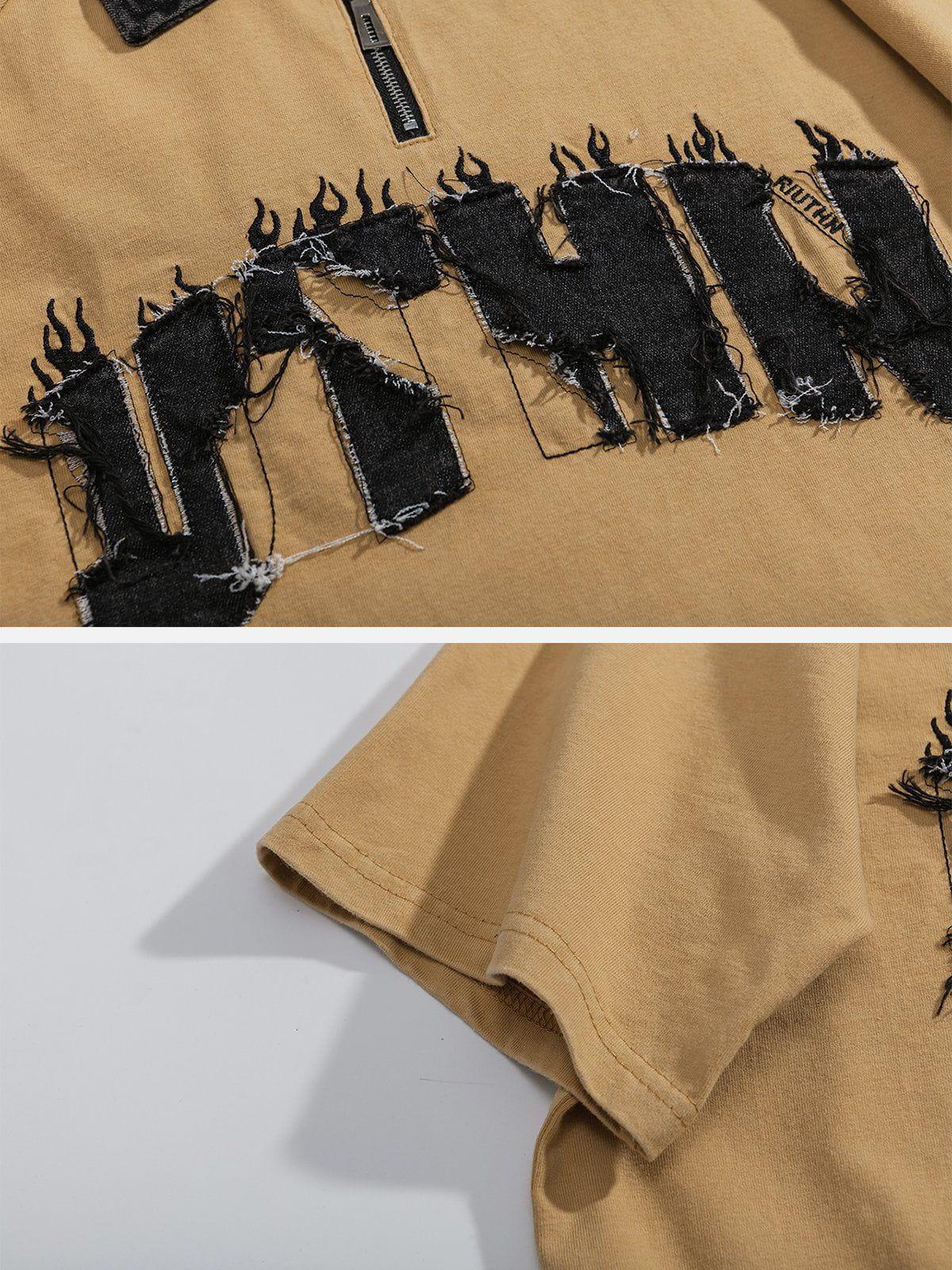 Tntwear® - Denim Patch Embroidered Batik POLO Tee - tntwear1