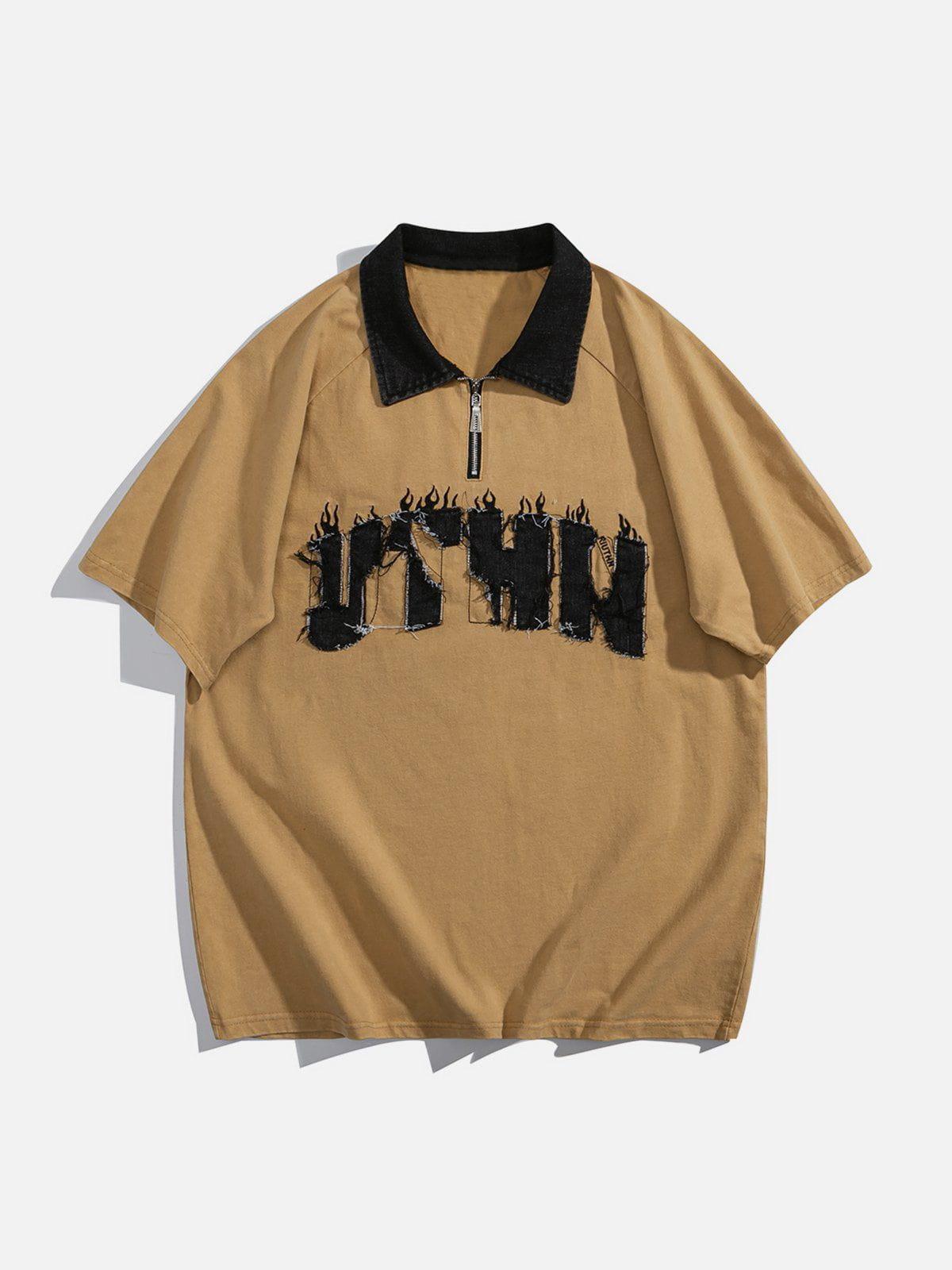 Tntwear® - Denim Patch Embroidered Batik POLO Tee - tntwear1