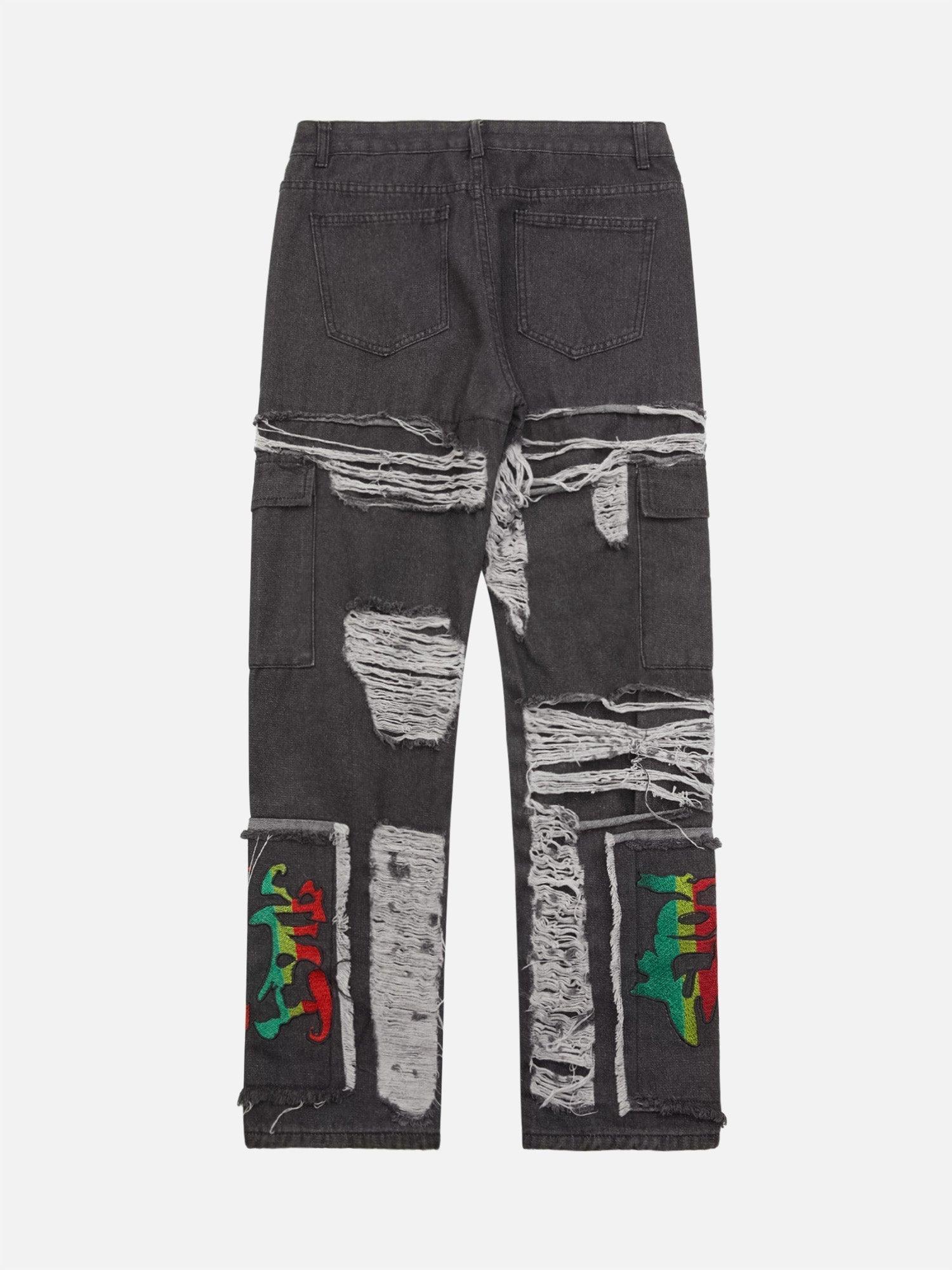 Tntwear® - Destruction Brushed Hip Hop Embroidered Jeans - tntwear1