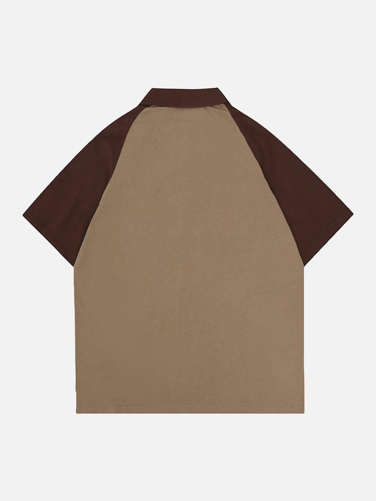 Tntwear® - Embroidered Patchwork Polo Collar Tee - tntwear1