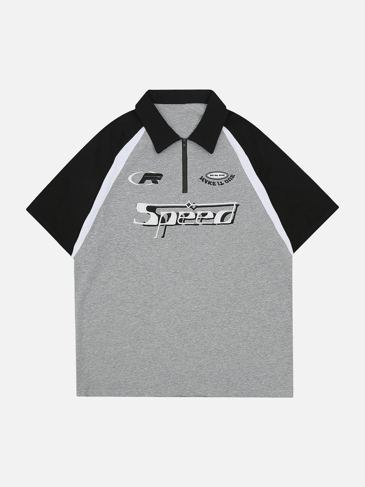 Tntwear® - Embroidered Patchwork Polo Collar Tee - tntwear1