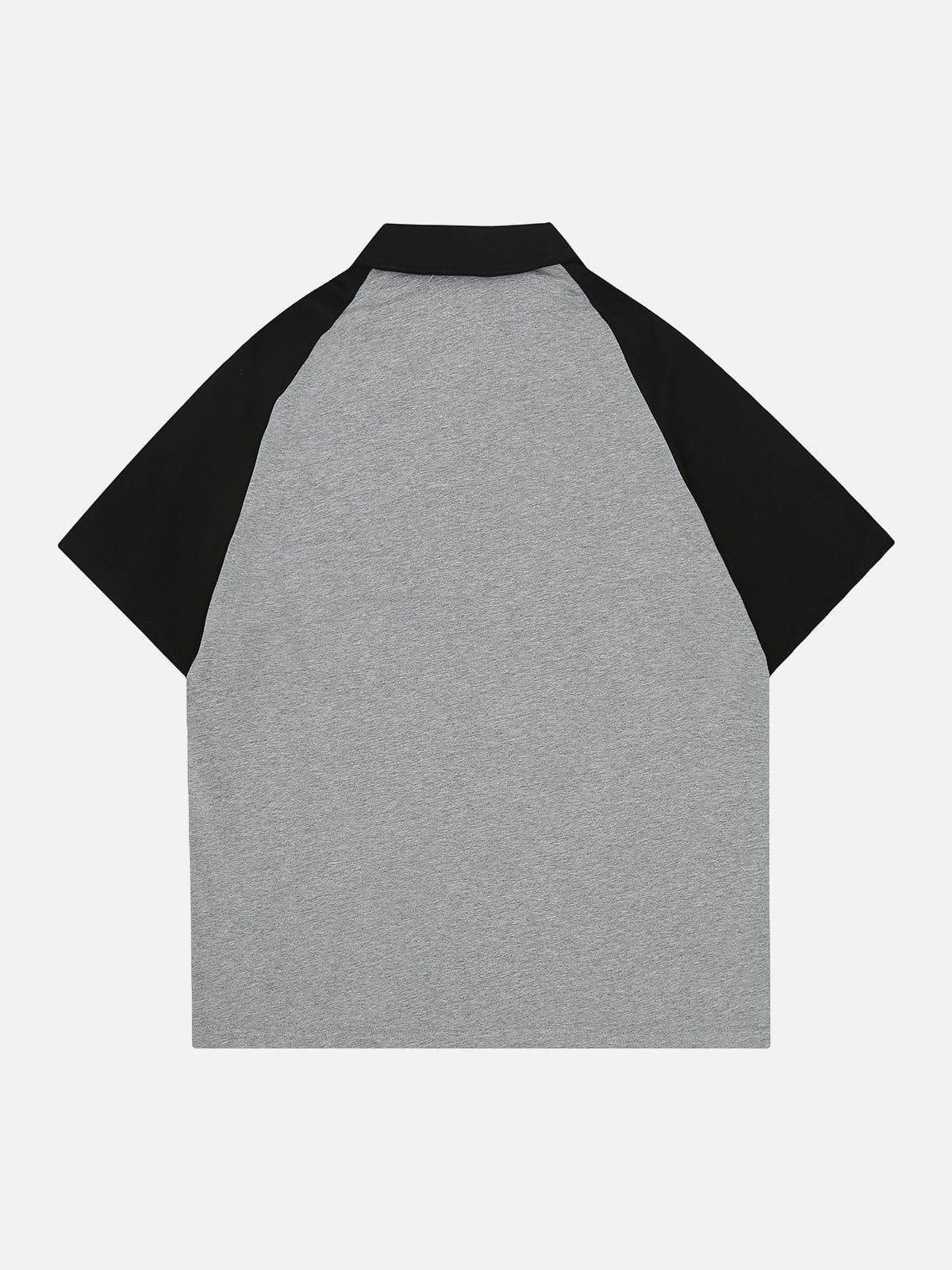 Tntwear® - Embroidered Patchwork Polo Collar Tee - tntwear1