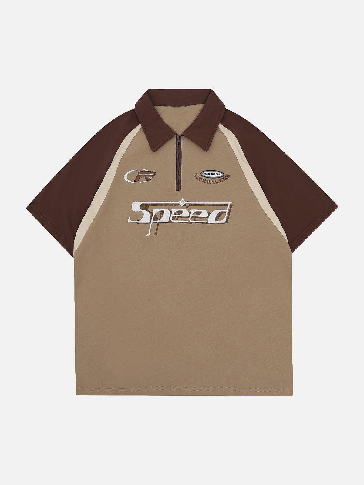 Tntwear® - Embroidered Patchwork Polo Collar Tee - tntwear1