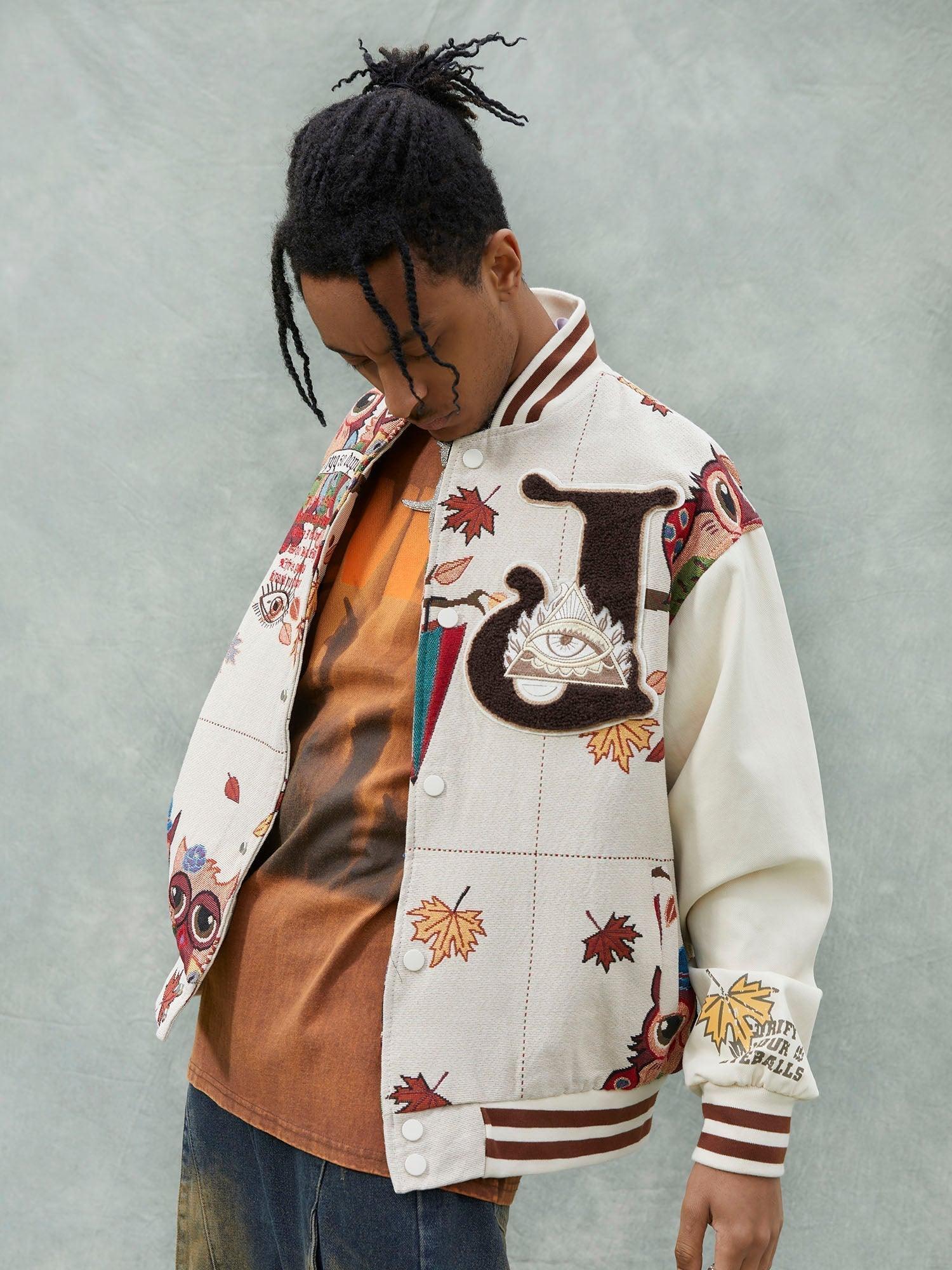 Tntwear® - Forest Style Owl Terry Patch Embroidered Baseball Jersey - tntwear1