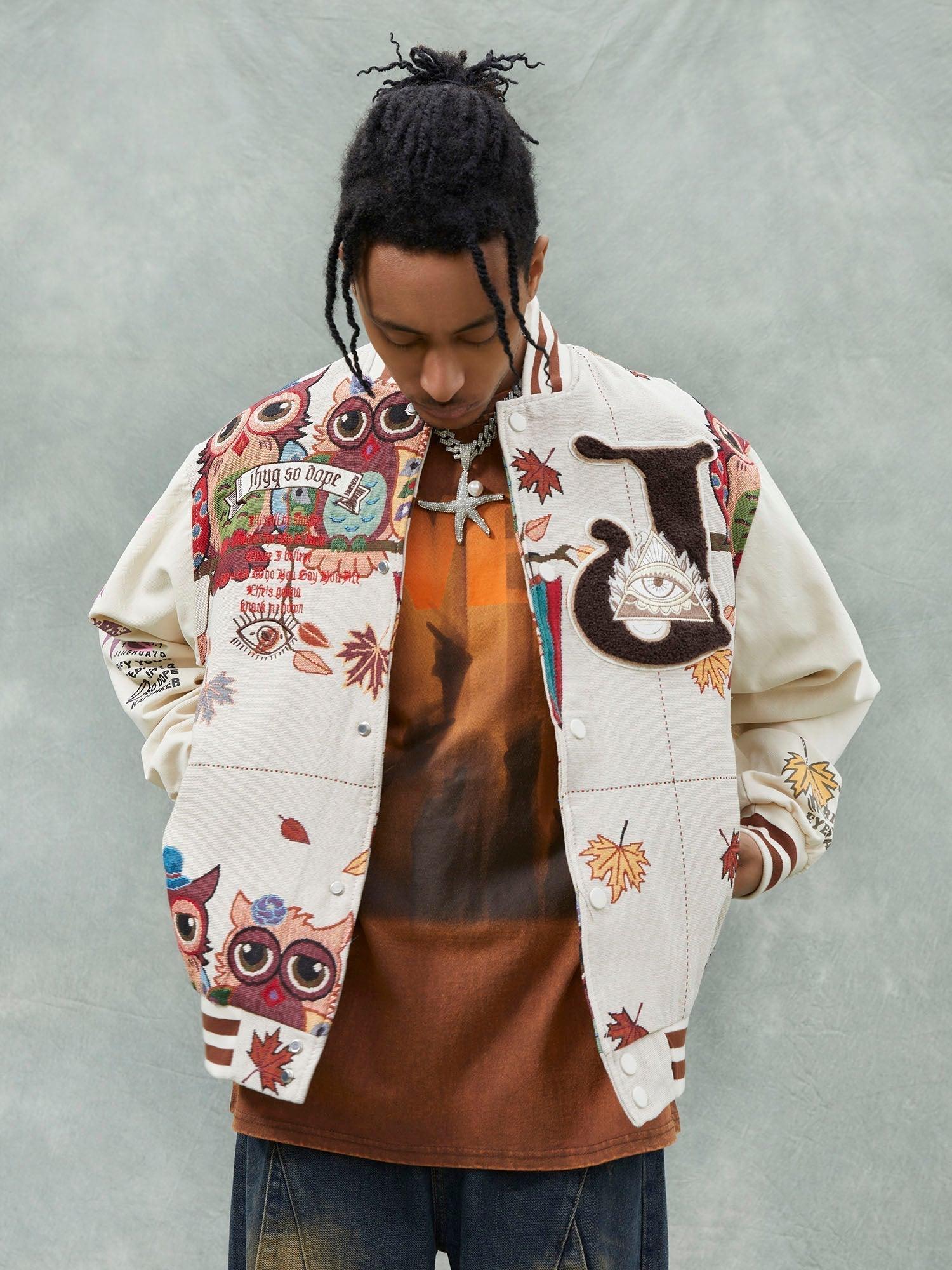 Tntwear® - Forest Style Owl Terry Patch Embroidered Baseball Jersey - tntwear1