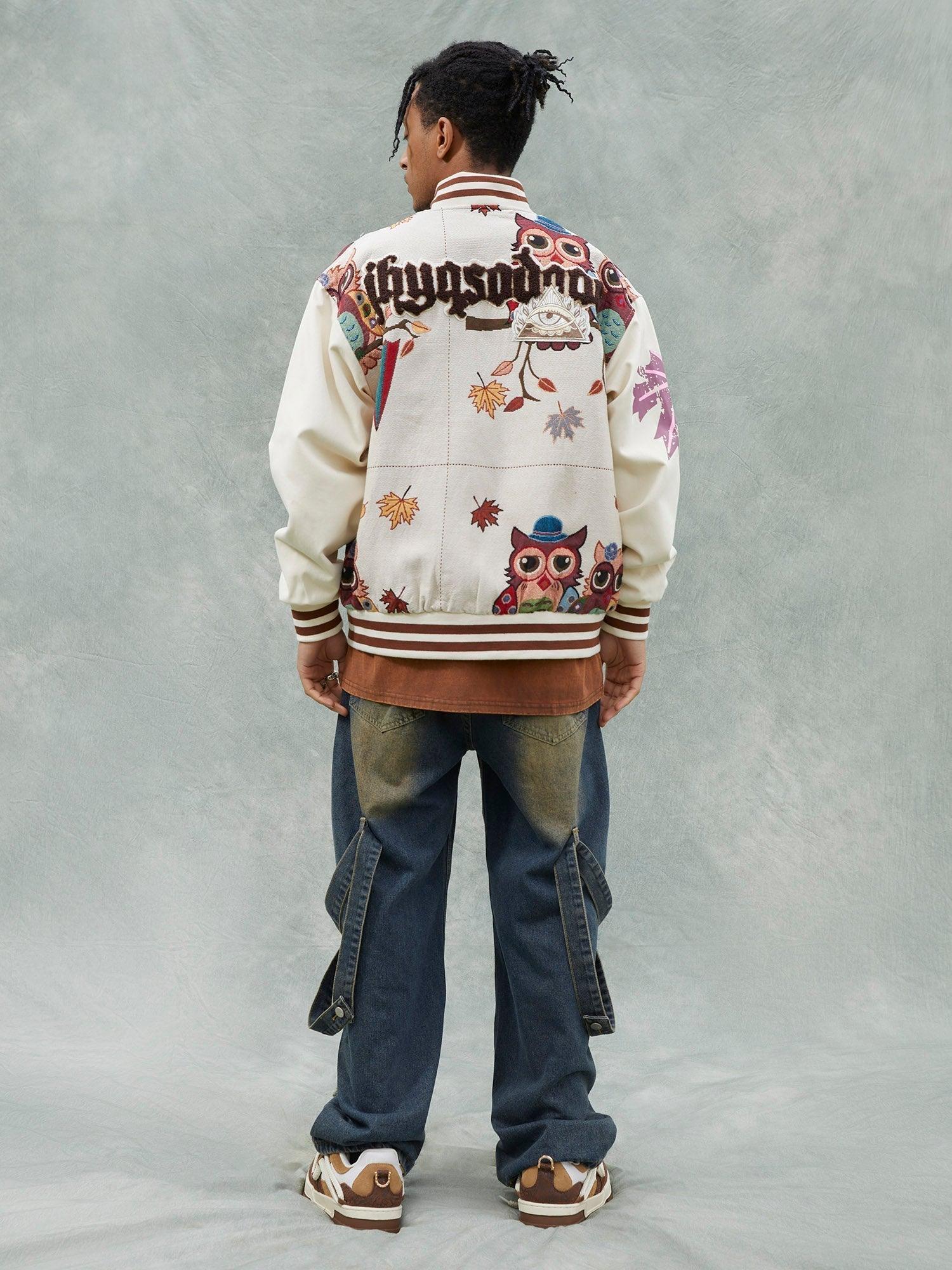 Tntwear® - Forest Style Owl Terry Patch Embroidered Baseball Jersey - tntwear1