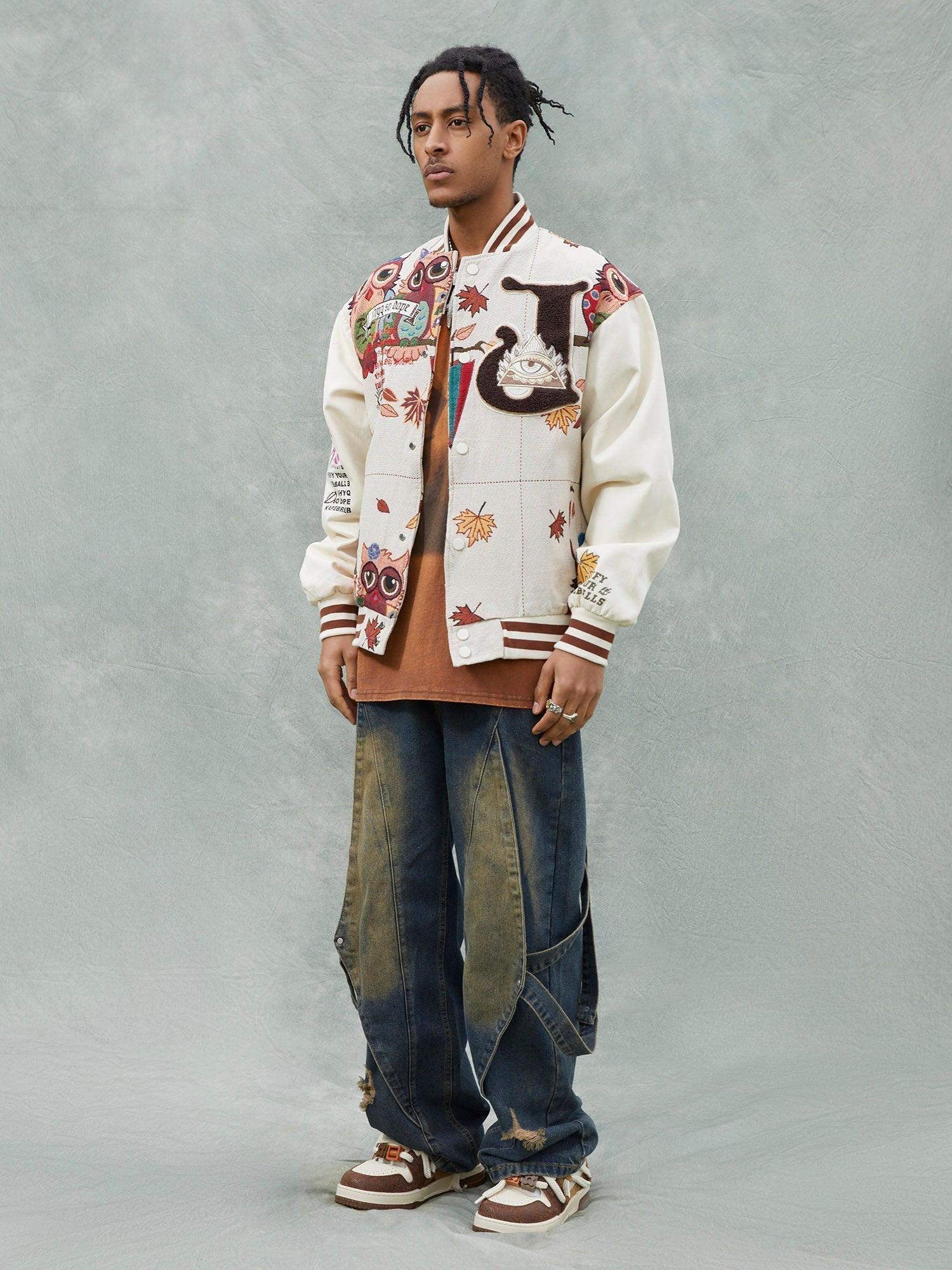 Tntwear® - Forest Style Owl Terry Patch Embroidered Baseball Jersey - tntwear1