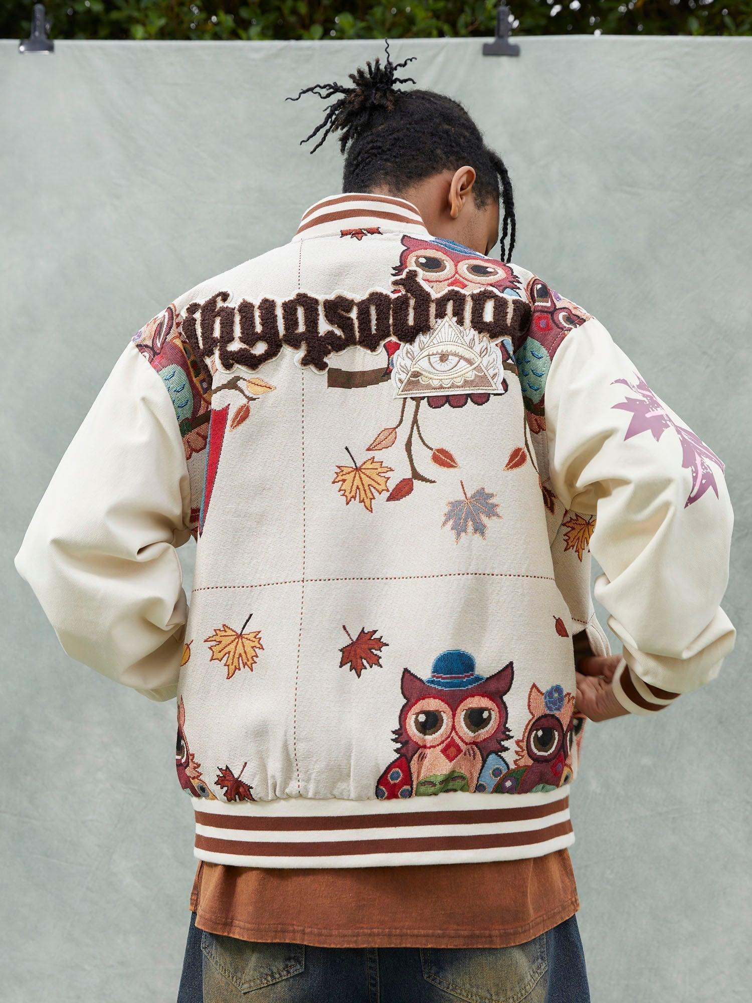 Tntwear® - Forest Style Owl Terry Patch Embroidered Baseball Jersey - tntwear1