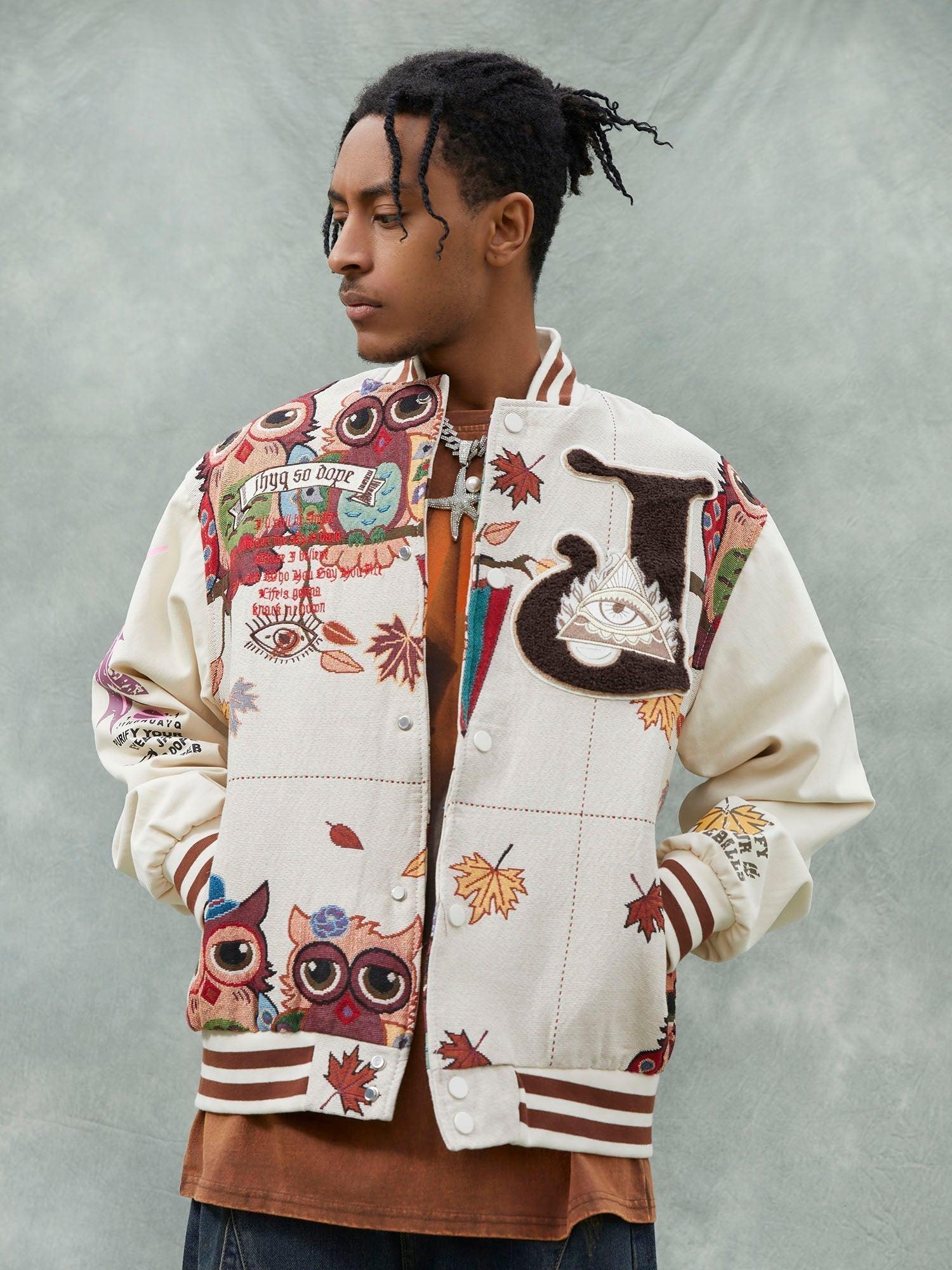 Tntwear® - Forest Style Owl Terry Patch Embroidered Baseball Jersey - tntwear1