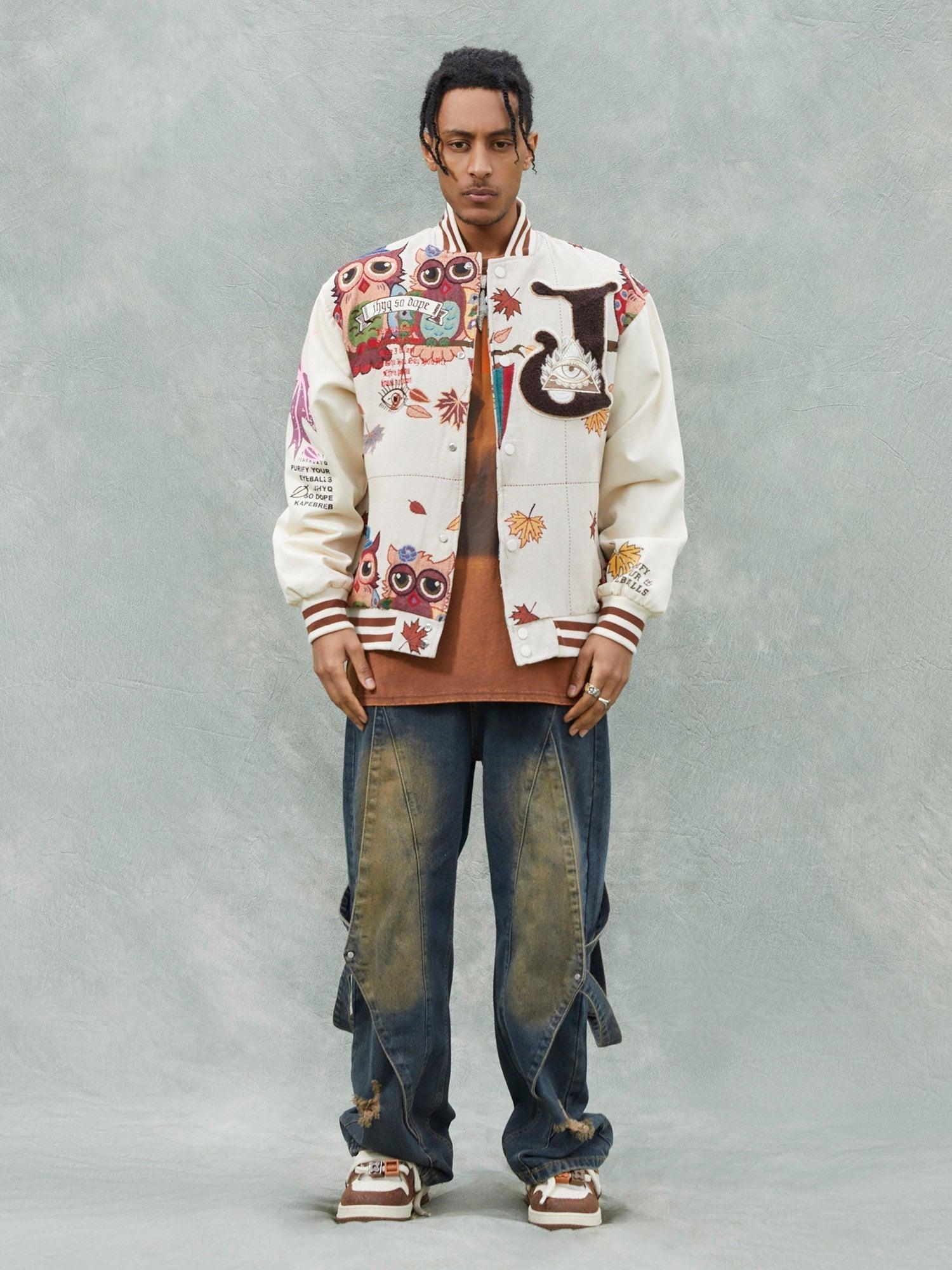 Tntwear® - Forest Style Owl Terry Patch Embroidered Baseball Jersey - tntwear1