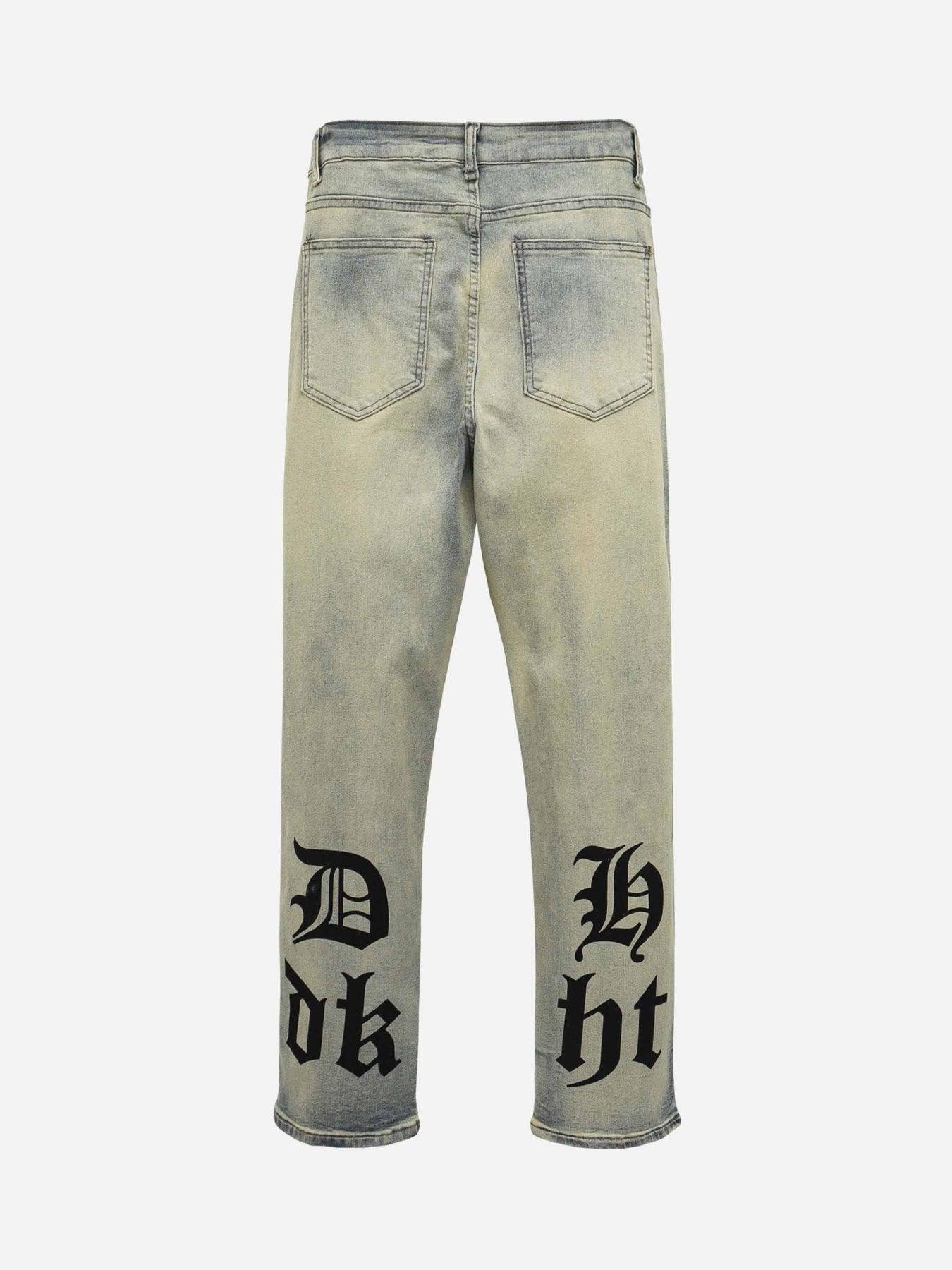 Tntwear® - Gothic Letter Print Jeans - tntwear1