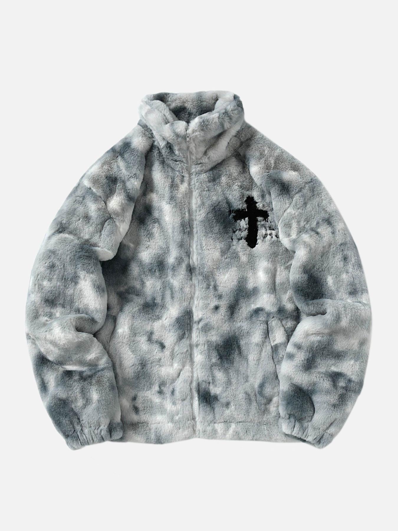 Tntwear® - Gradient Plush Cross Embroidered Lambswool Jacket - 1558 - tntwear1